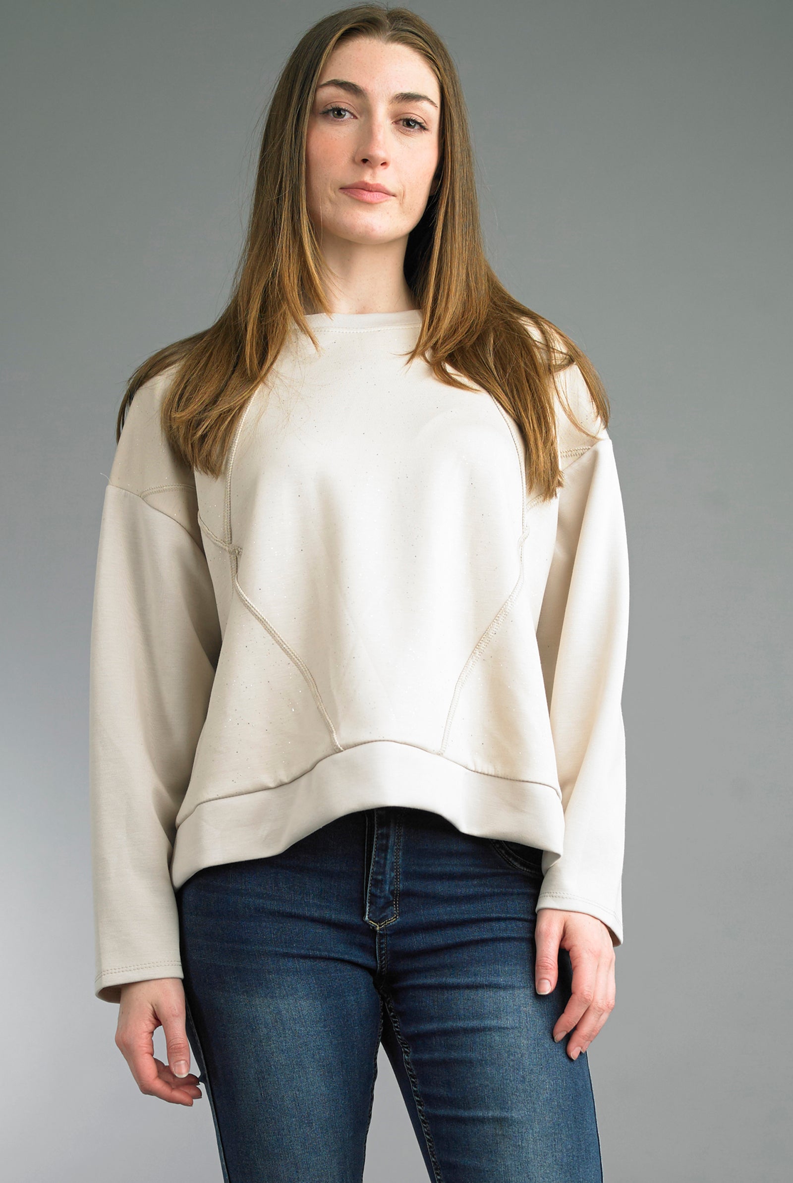 Tempo Paris Beige Sparkle Sweater-Sweaters-Tempo Paris-Deja Nu Boutique, Women's Fashion Boutique in Lampasas, Texas