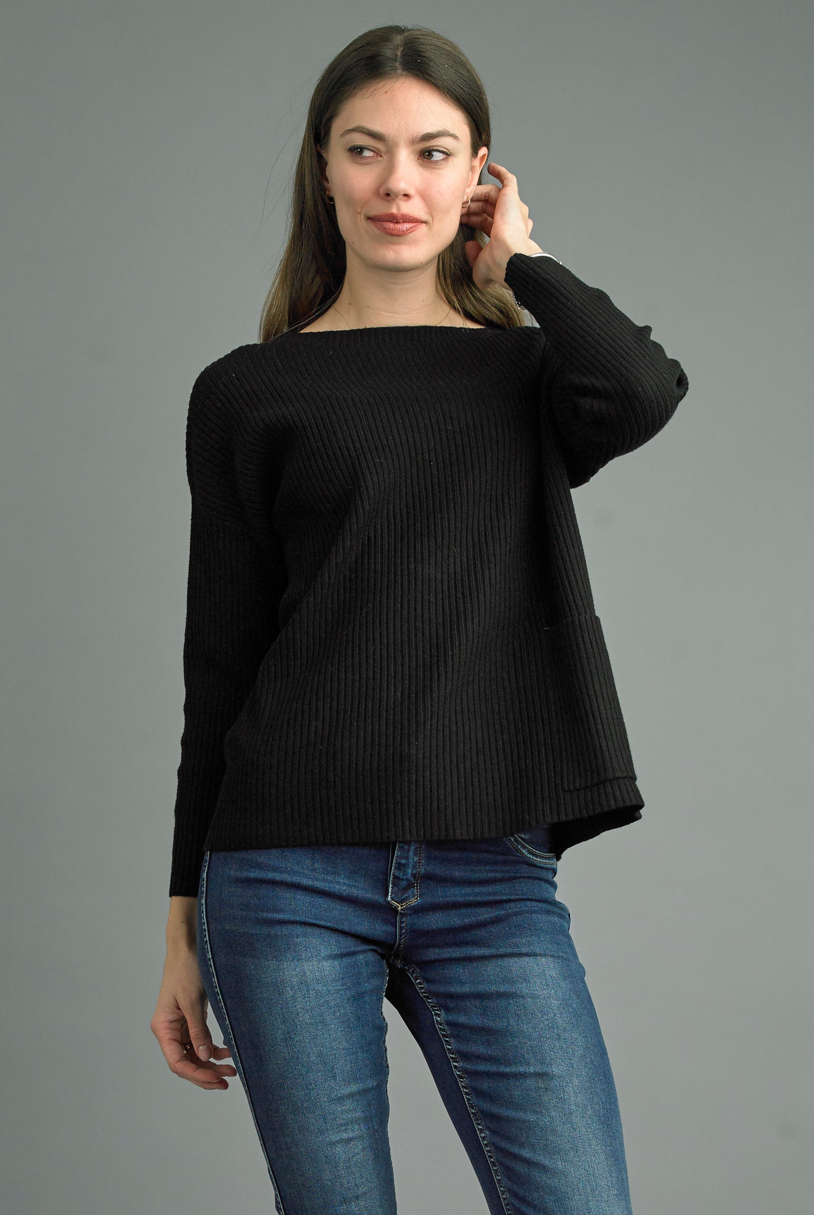 Tempo Paris Black Ribbed Sweater-Sweaters-Tempo Paris-Deja Nu Boutique, Women's Fashion Boutique in Lampasas, Texas