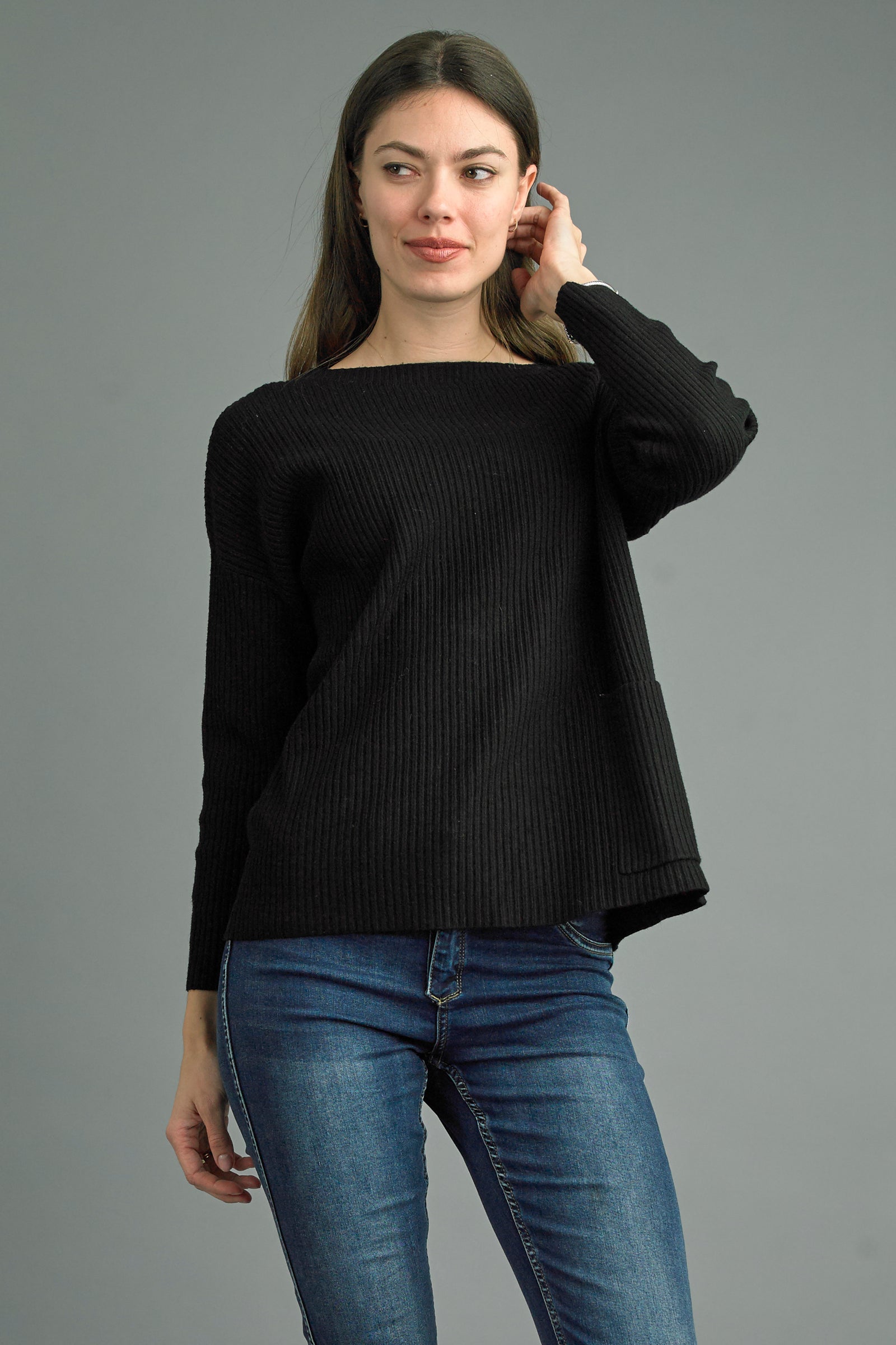 Tempo Paris Black Ribbed Sweater-Sweaters-Tempo Paris-Deja Nu Boutique, Women's Fashion Boutique in Lampasas, Texas