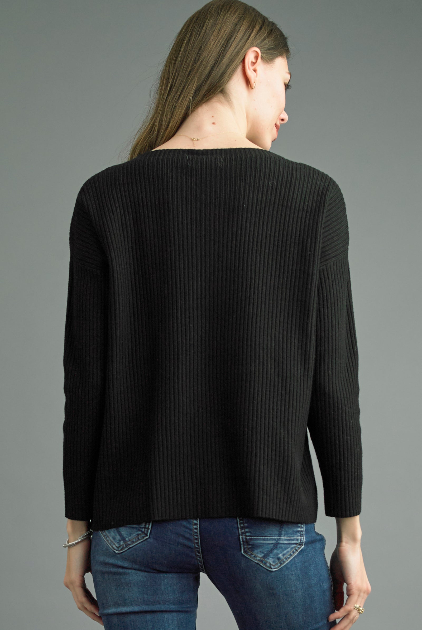 Tempo Paris Black Ribbed Sweater-Sweaters-Tempo Paris-Deja Nu Boutique, Women's Fashion Boutique in Lampasas, Texas