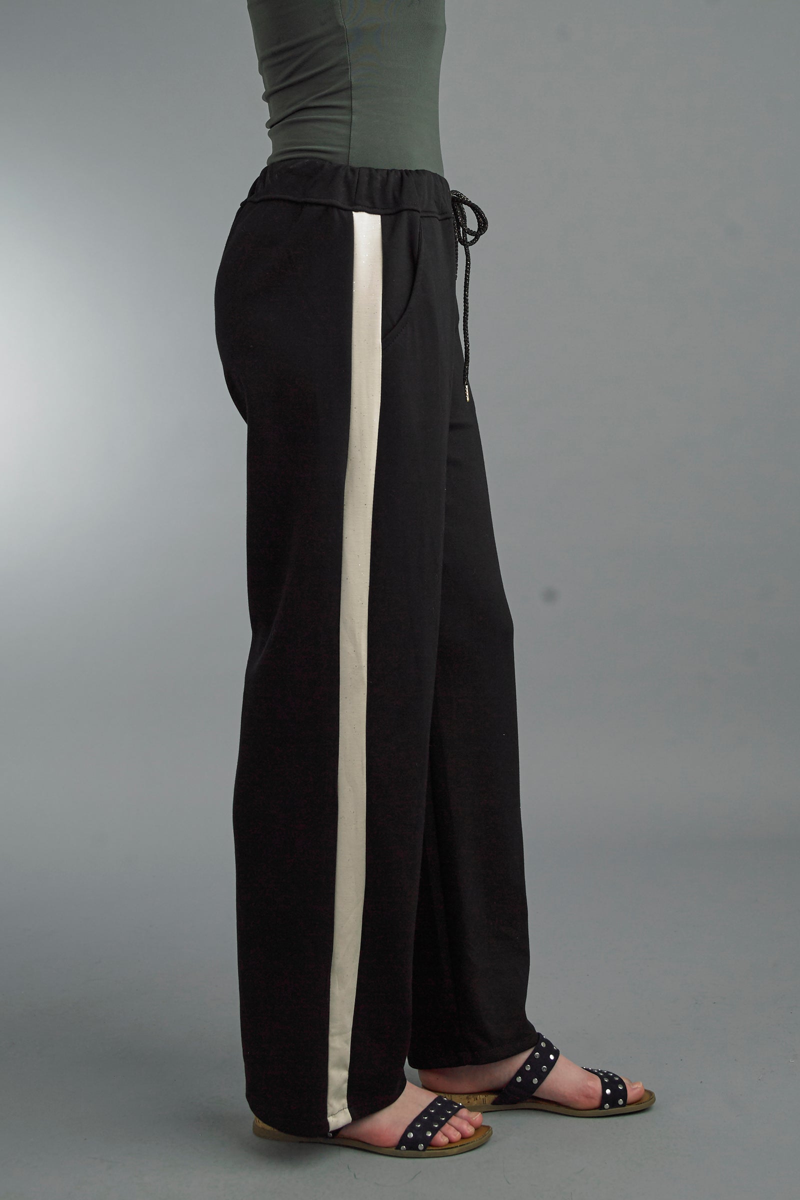 Tempo Paris Black Sparkle Stripe Pant-Bottoms-Tempo Paris-Deja Nu Boutique, Women's Fashion Boutique in Lampasas, Texas