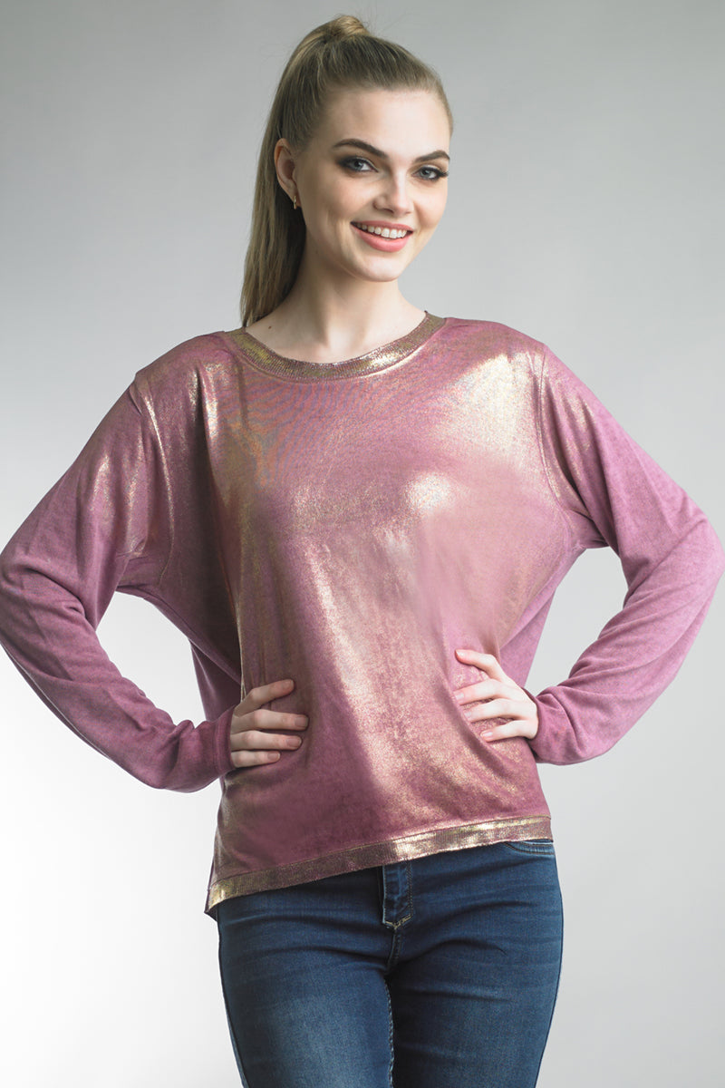 Tempo Paris Bordeaux Gold Painted Long Sleeve Tee-Tops-Tempo Paris-Deja Nu Boutique, Women's Fashion Boutique in Lampasas, Texas