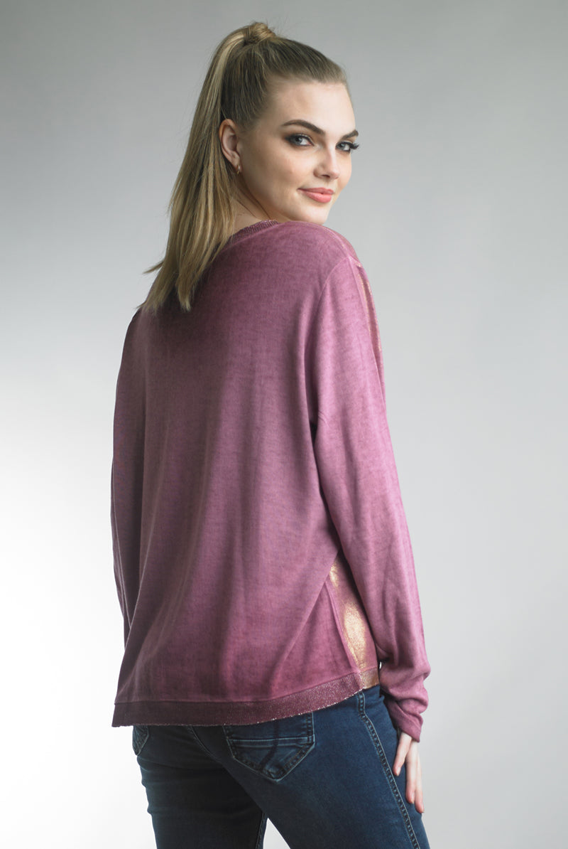 Tempo Paris Bordeaux Gold Painted Long Sleeve Tee-Tops-Tempo Paris-Deja Nu Boutique, Women's Fashion Boutique in Lampasas, Texas