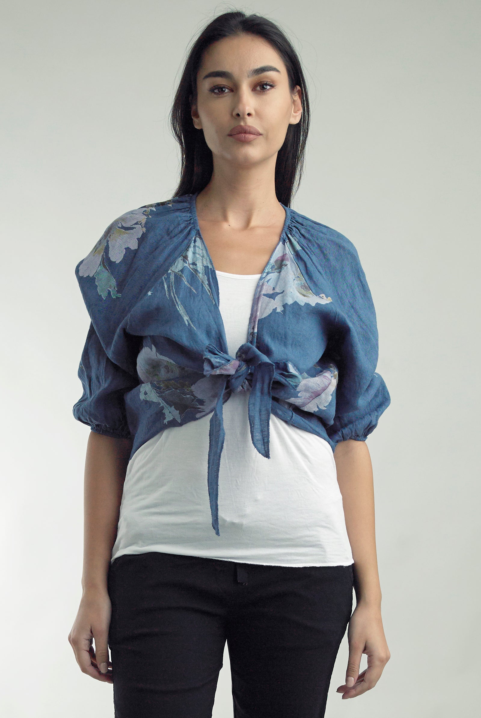 Tempo Paris Floral Linen Bolero – Elegant & Lightweight-Jackets-Tempo Paris-Deja Nu Boutique, Women's Fashion Boutique in Lampasas, Texas