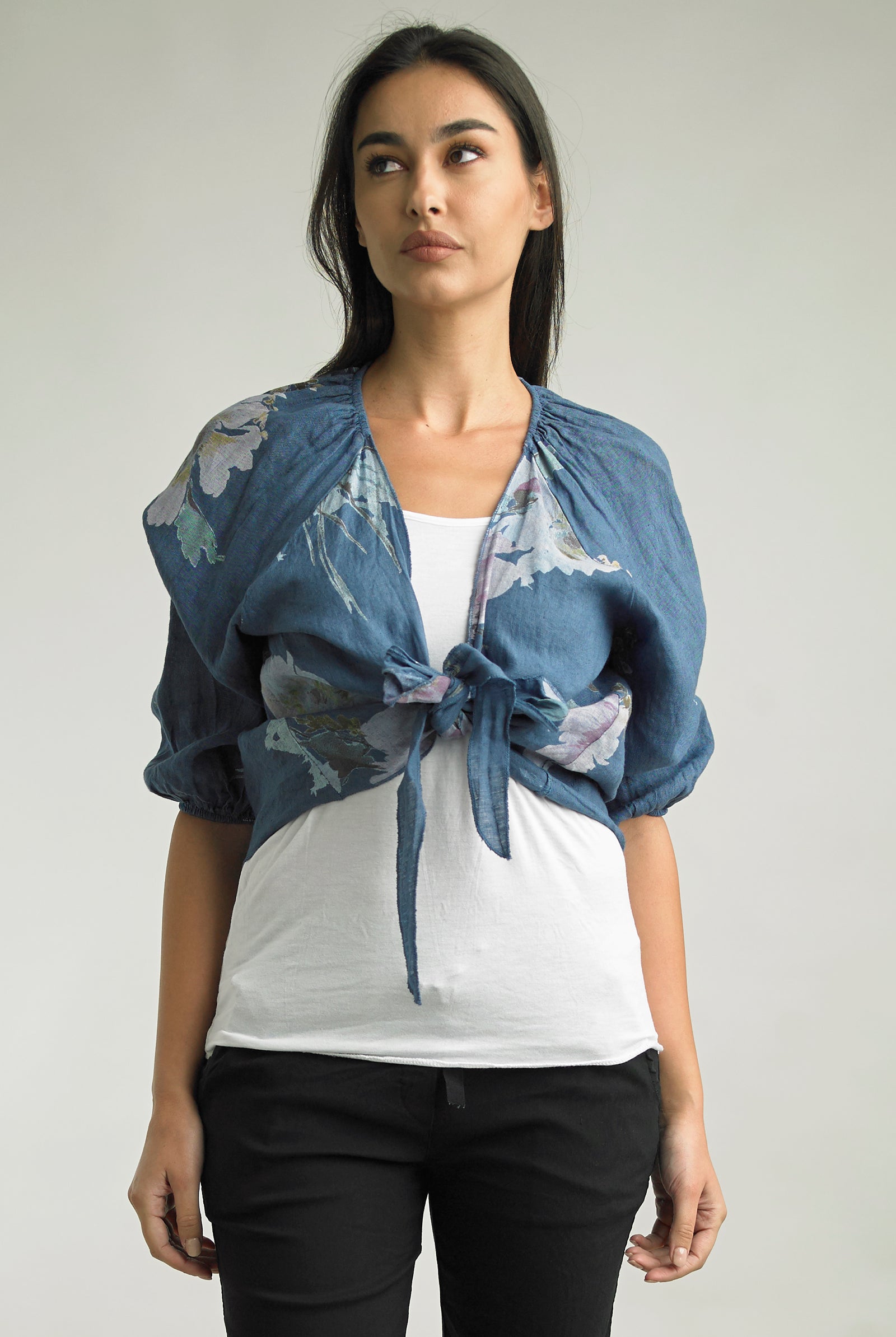 Tempo Paris Floral Linen Bolero – Elegant & Lightweight-Jackets-Tempo Paris-Deja Nu Boutique, Women's Fashion Boutique in Lampasas, Texas