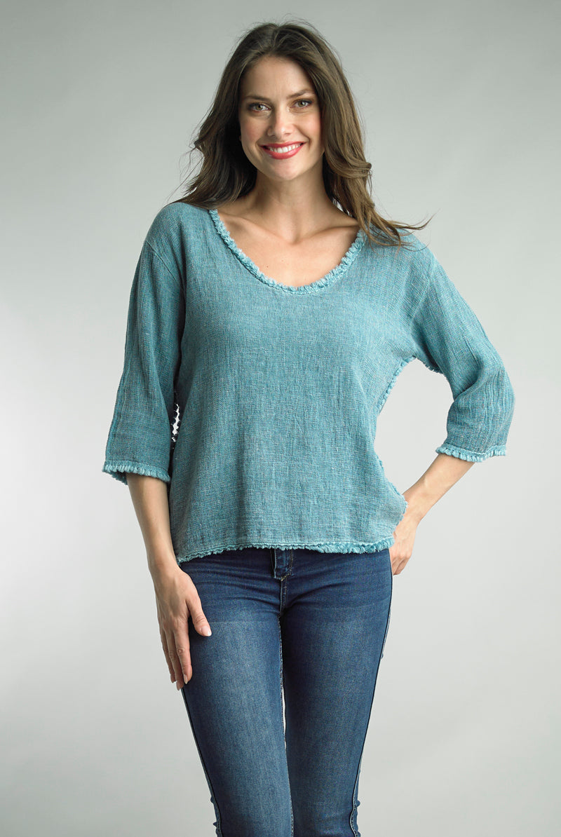 Tempo Paris Frayed Hem Linen Top-Tops-Tempo Paris-Deja Nu Boutique, Women's Fashion Boutique in Lampasas, Texas