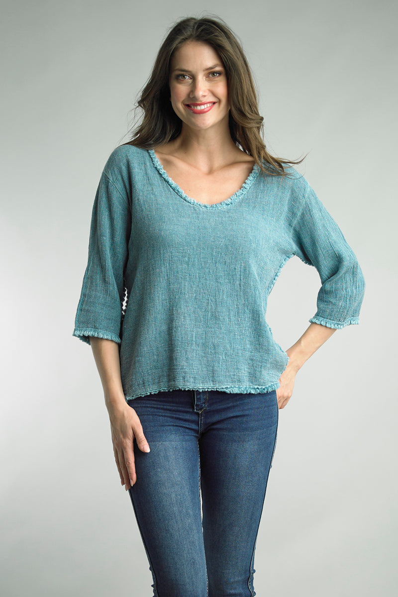 Tempo Paris Frayed Hem Linen Top-Tops-Tempo Paris-Deja Nu Boutique, Women's Fashion Boutique in Lampasas, Texas