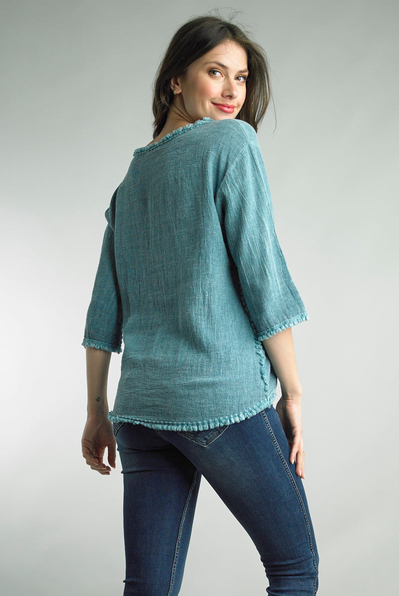 Tempo Paris Frayed Hem Linen Top-Tops-Tempo Paris-Deja Nu Boutique, Women's Fashion Boutique in Lampasas, Texas