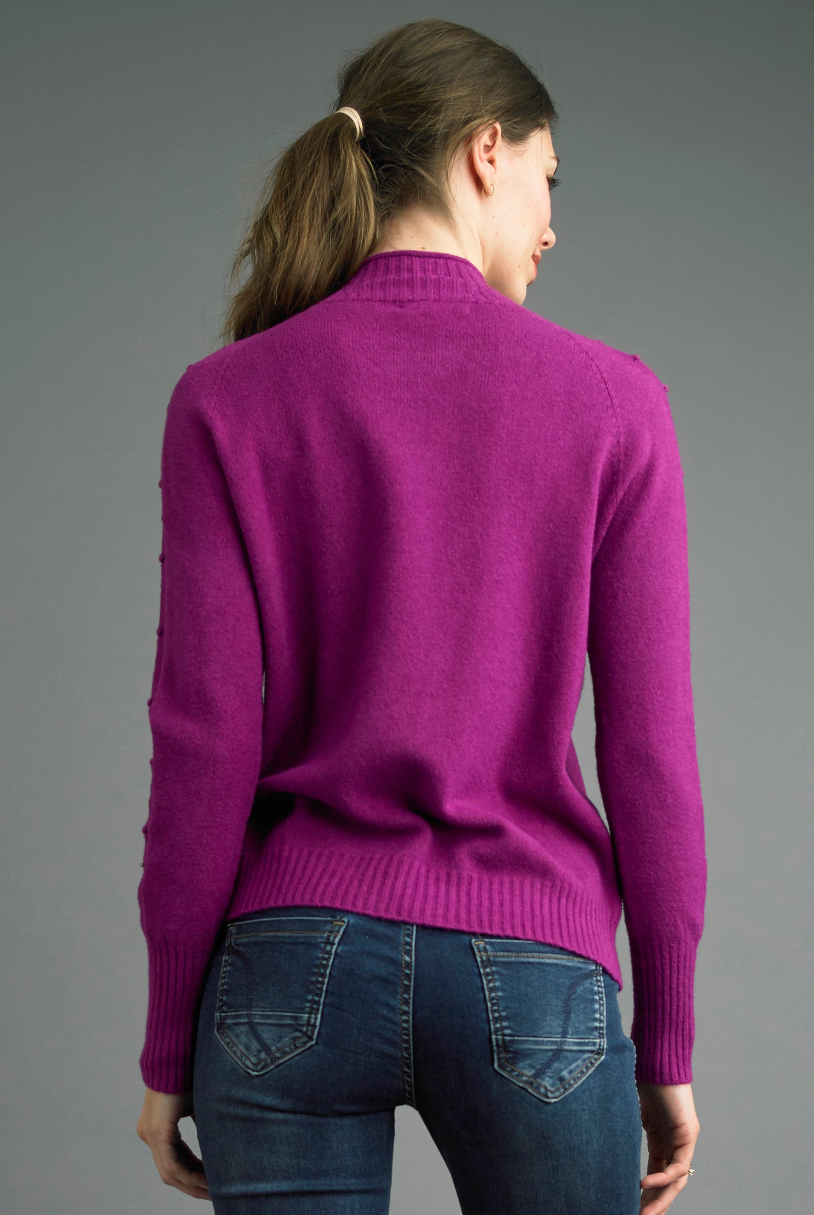 Tempo Paris French Knot Sweater in Fuchsia Made in Italy-Sweaters-Tempo Paris-Deja Nu Boutique, Women's Fashion Boutique in Lampasas, Texas