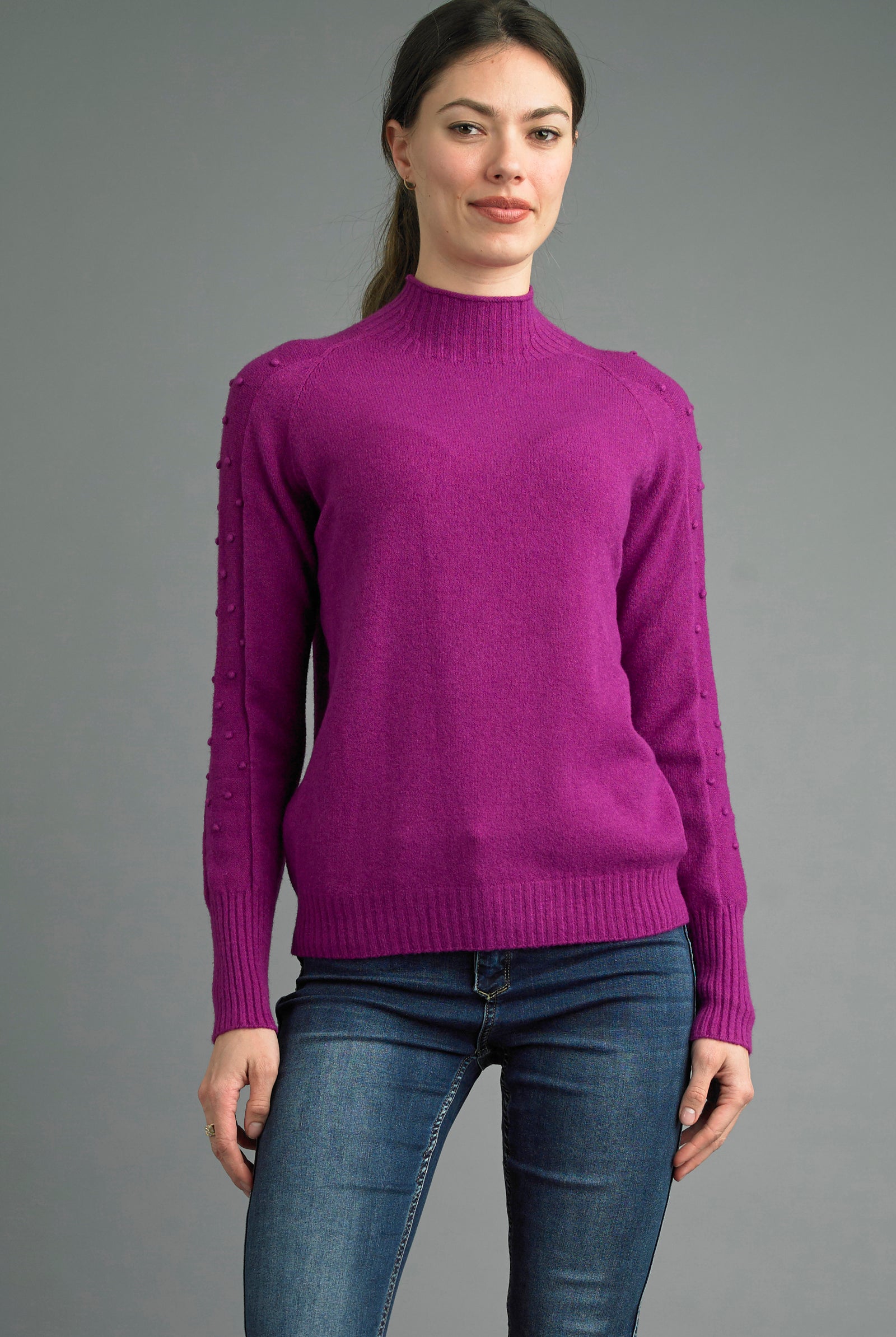 Tempo Paris French Knot Sweater in Fuchsia Made in Italy-Sweaters-Tempo Paris-Deja Nu Boutique, Women's Fashion Boutique in Lampasas, Texas