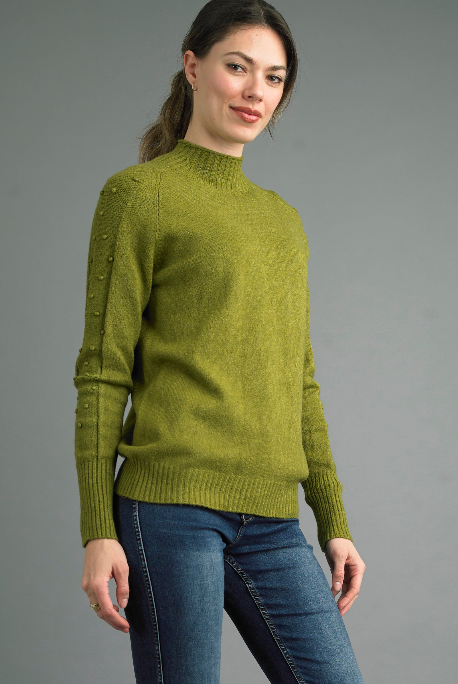Tempo Paris French Knot Sweater in Green Made in Italy-Sweaters-Tempo Paris-Deja Nu Boutique, Women's Fashion Boutique in Lampasas, Texas
