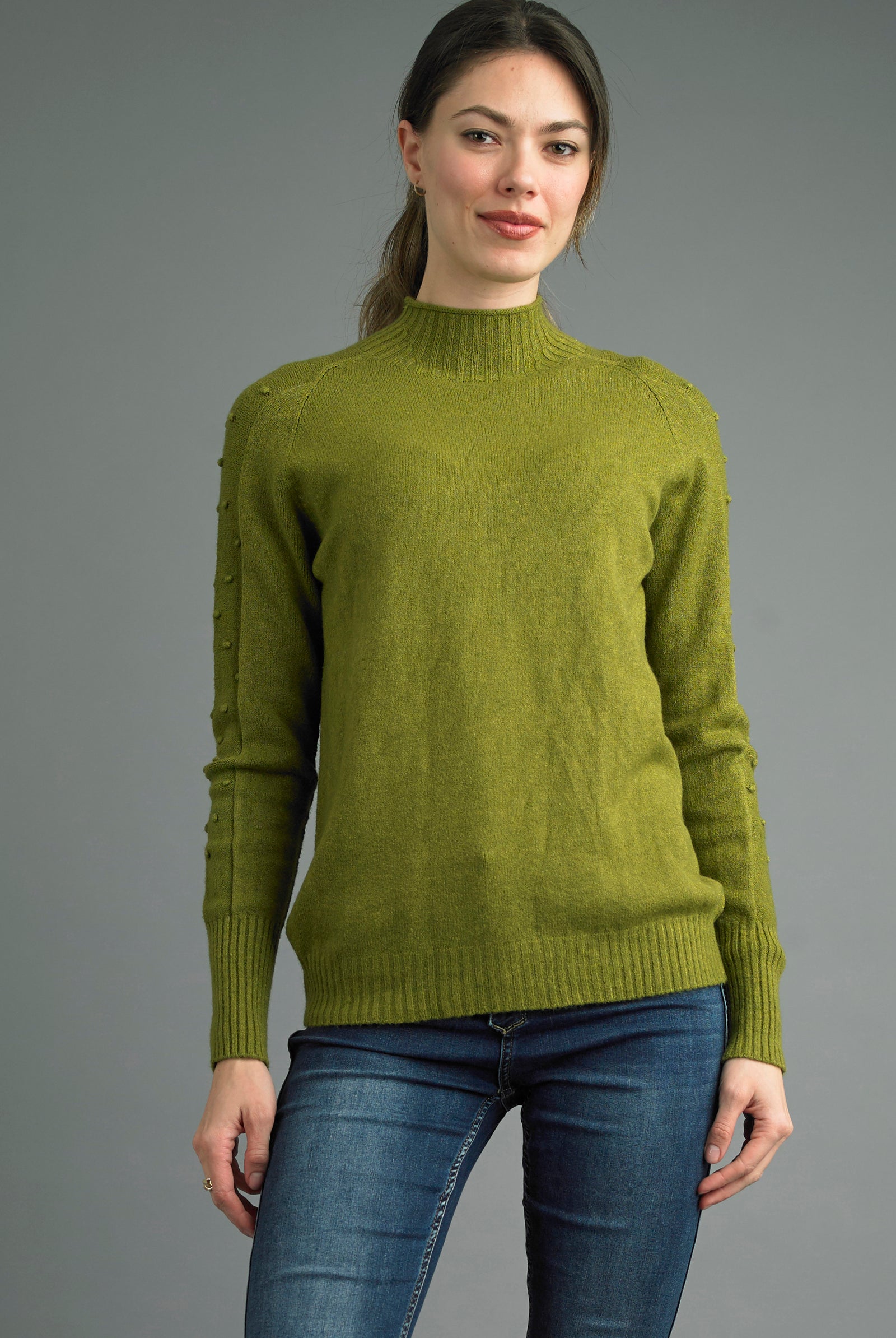 Tempo Paris French Knot Sweater in Green Made in Italy-Sweaters-Tempo Paris-Deja Nu Boutique, Women's Fashion Boutique in Lampasas, Texas