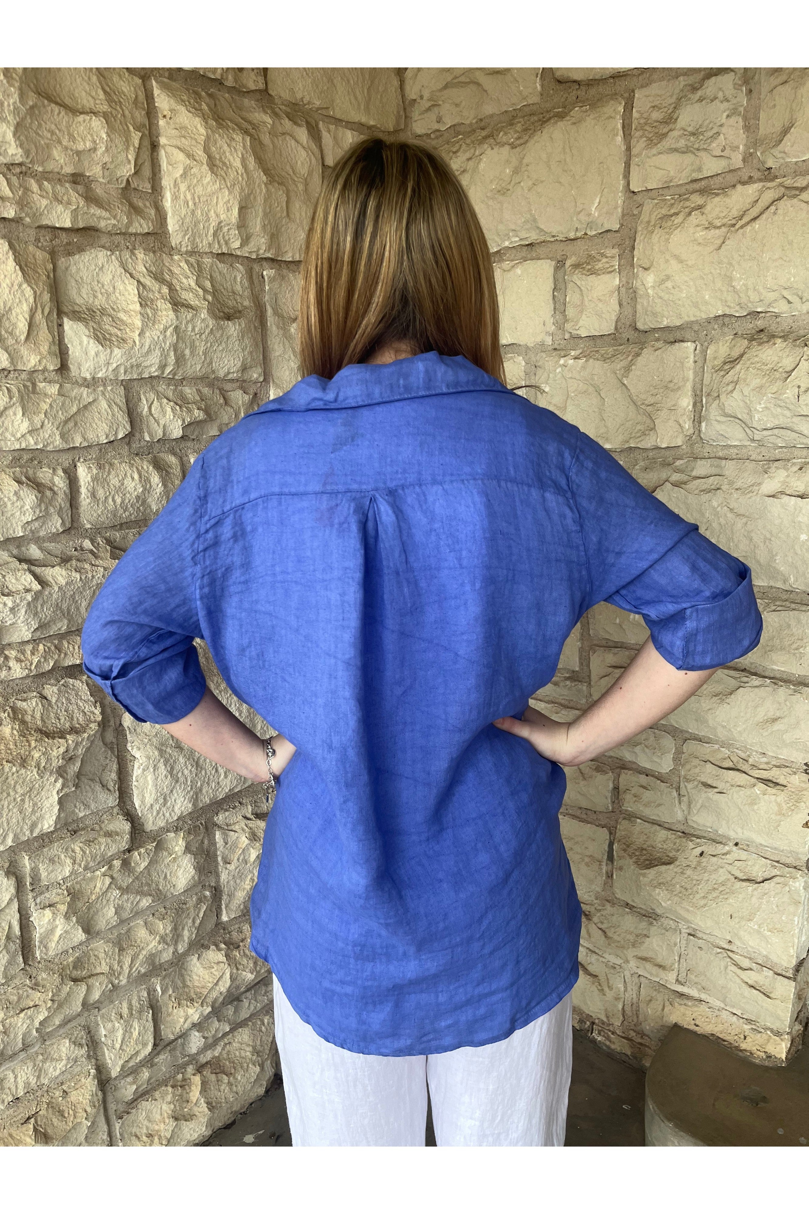 Tempo Paris Ink Oversized Linen Button Front Shirt-Tops-Tempo Paris-Deja Nu Boutique, Women's Fashion Boutique in Lampasas, Texas