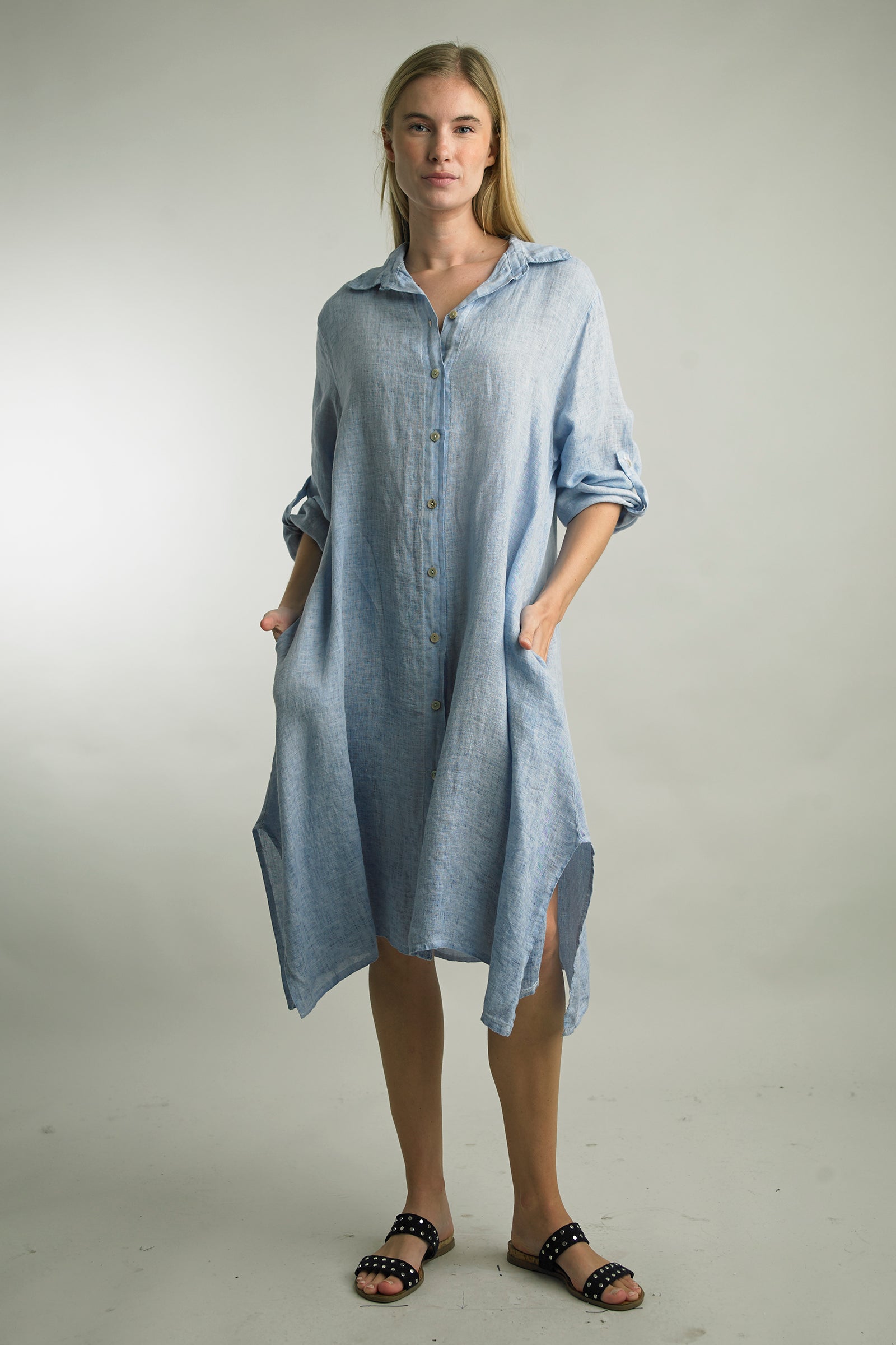Tempo Paris Linen Button Front Maxi Dress – Denim-Maxi Dresses-Tempo Paris-Deja Nu Boutique, Women's Fashion Boutique in Lampasas, Texas