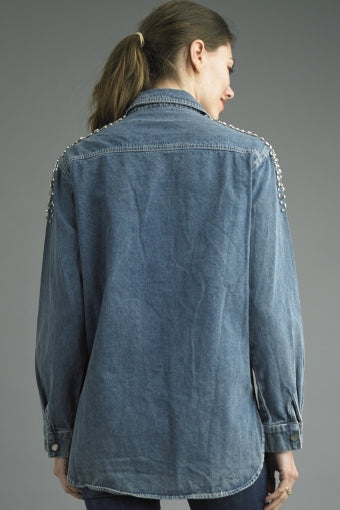 Tempo Paris Rhinestone Denim Jacket-Jackets-Tempo Paris-Deja Nu Boutique, Women's Fashion Boutique in Lampasas, Texas