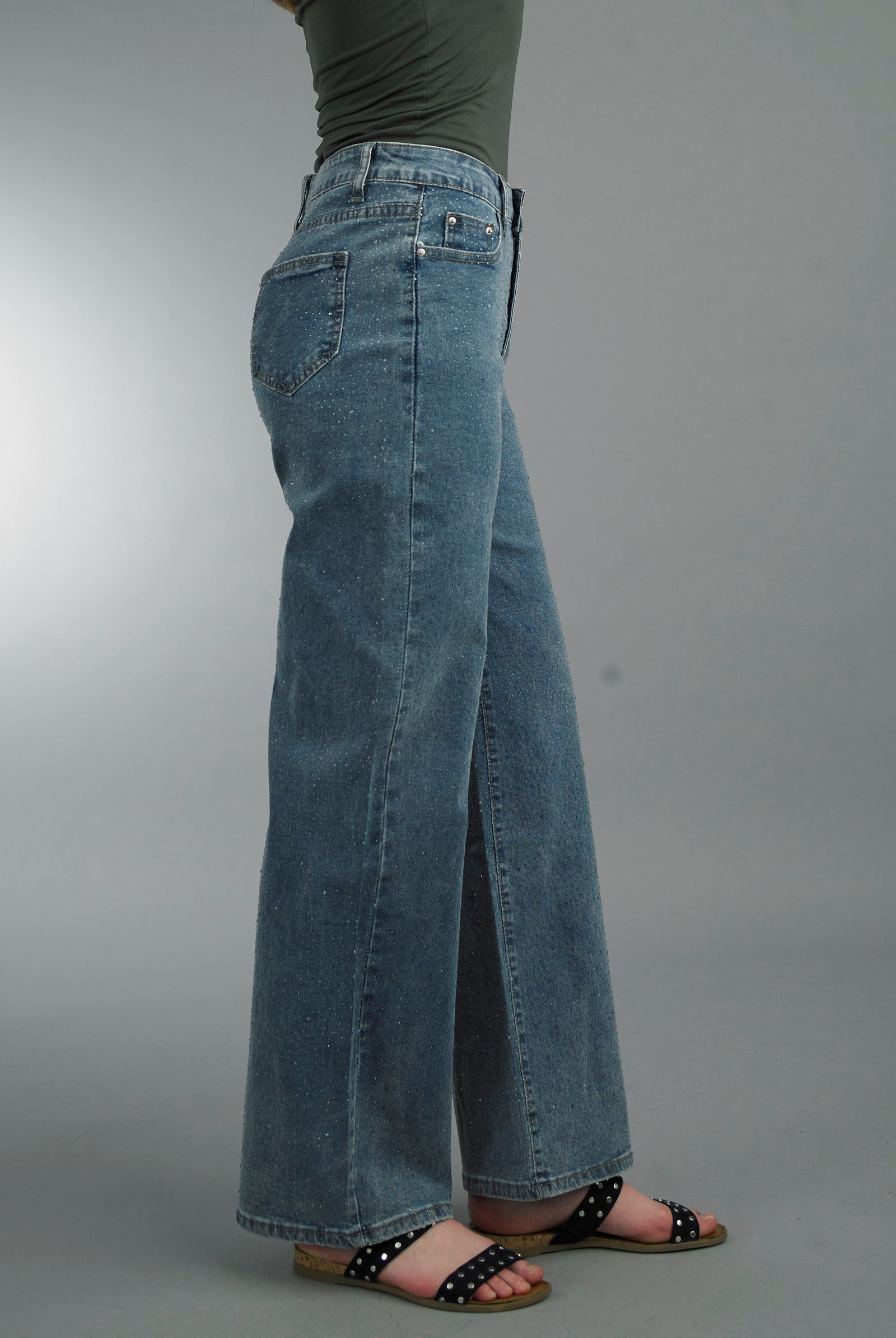 Tempo Paris Rhinestone Wide Leg Denim Jeans Made in Italy-Jeans-Tempo Paris-Deja Nu Boutique, Women's Fashion Boutique in Lampasas, Texas