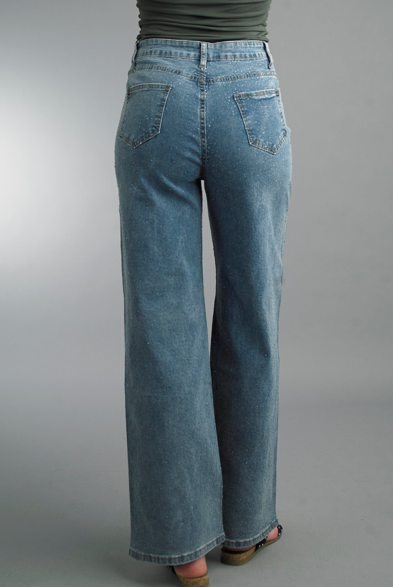 Tempo Paris Rhinestone Wide Leg Denim Jeans Made in Italy-Jeans-Tempo Paris-Deja Nu Boutique, Women's Fashion Boutique in Lampasas, Texas