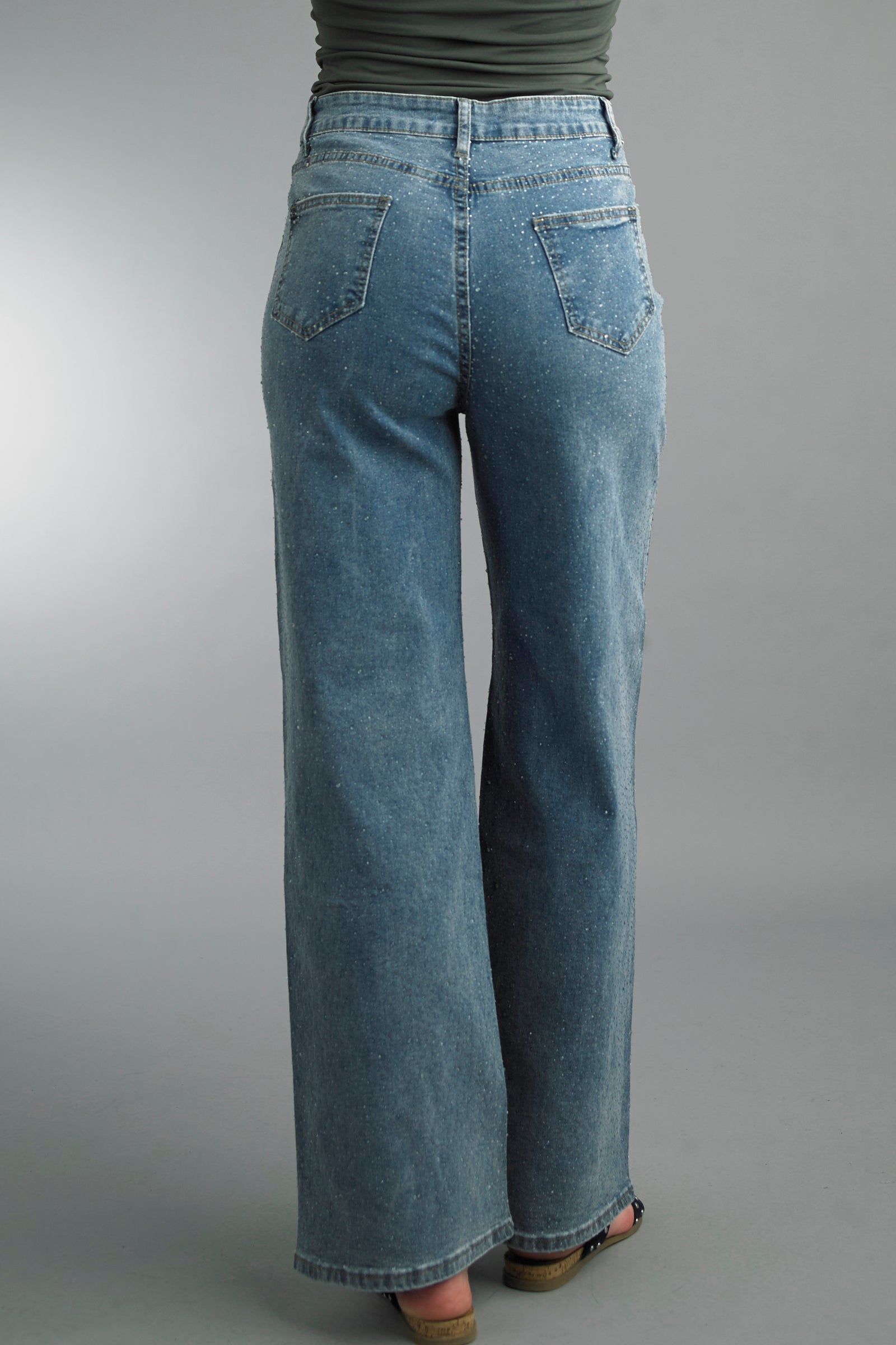 Tempo Paris Rhinestone Wide Leg Denim Jeans Made in Italy-Jeans-Tempo Paris-Deja Nu Boutique, Women's Fashion Boutique in Lampasas, Texas