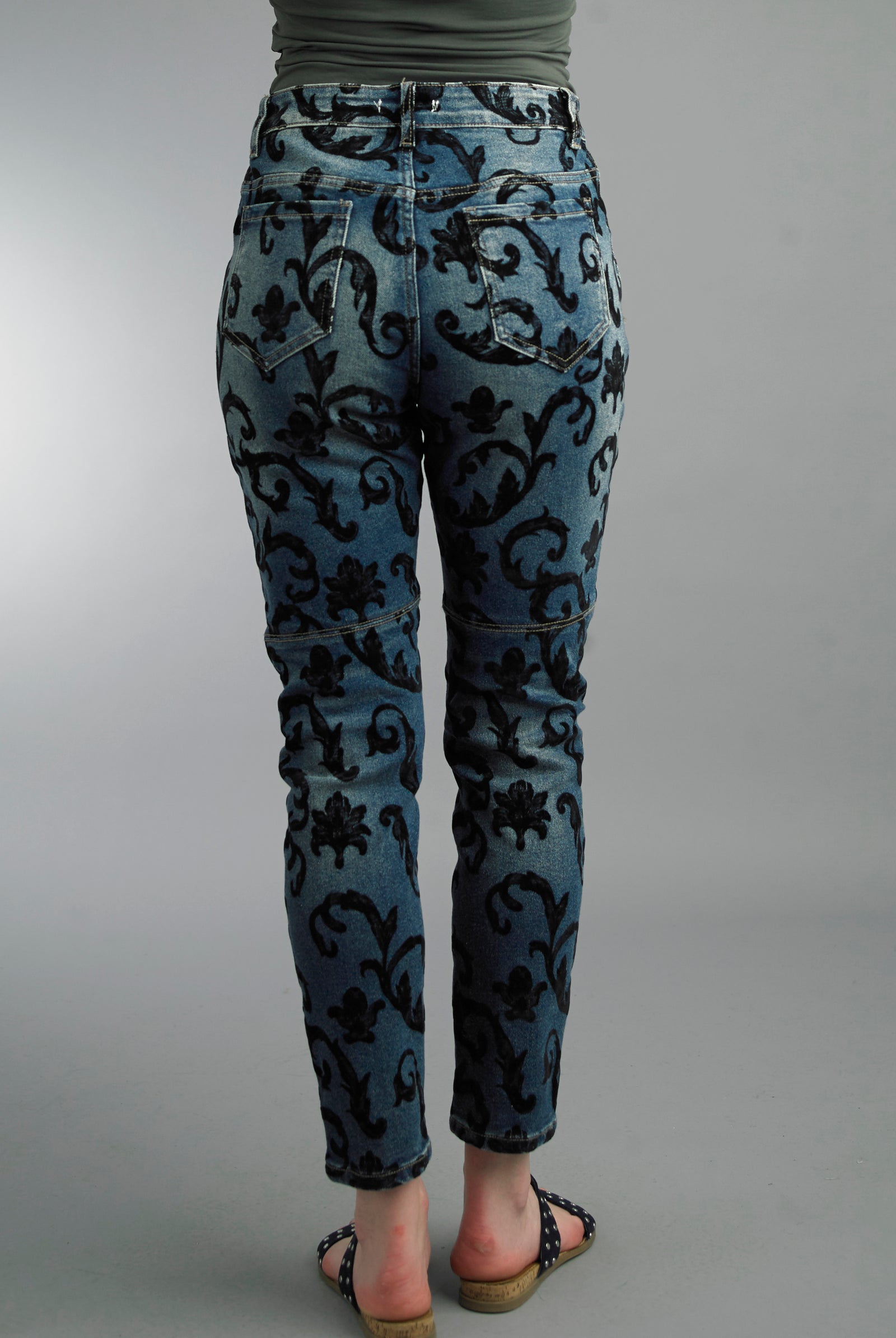 Tempo Paris Velvet Scroll Denim Jeans Made in Italy-Jeans-Tempo Paris-Deja Nu Boutique, Women's Fashion Boutique in Lampasas, Texas