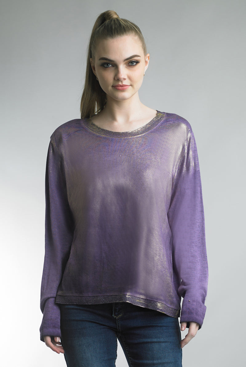 Tempo Paris Violet Gold Painted Long Sleeve Tee-Tops-Tempo Paris-Deja Nu Boutique, Women's Fashion Boutique in Lampasas, Texas
