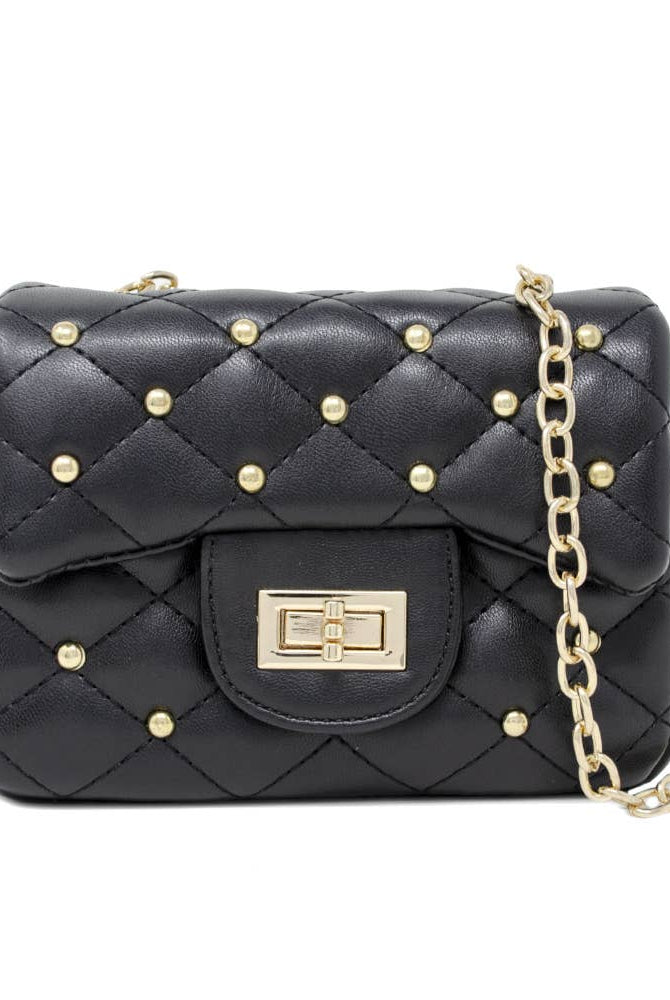 Tiny Treats and ZOMI GEMS Classic Black Quilted Stud Mini Handbag-Kids Handbag-Tiny Treats and ZOMI GEMS-Deja Nu Boutique, Women's Fashion Boutique in Lampasas, Texas