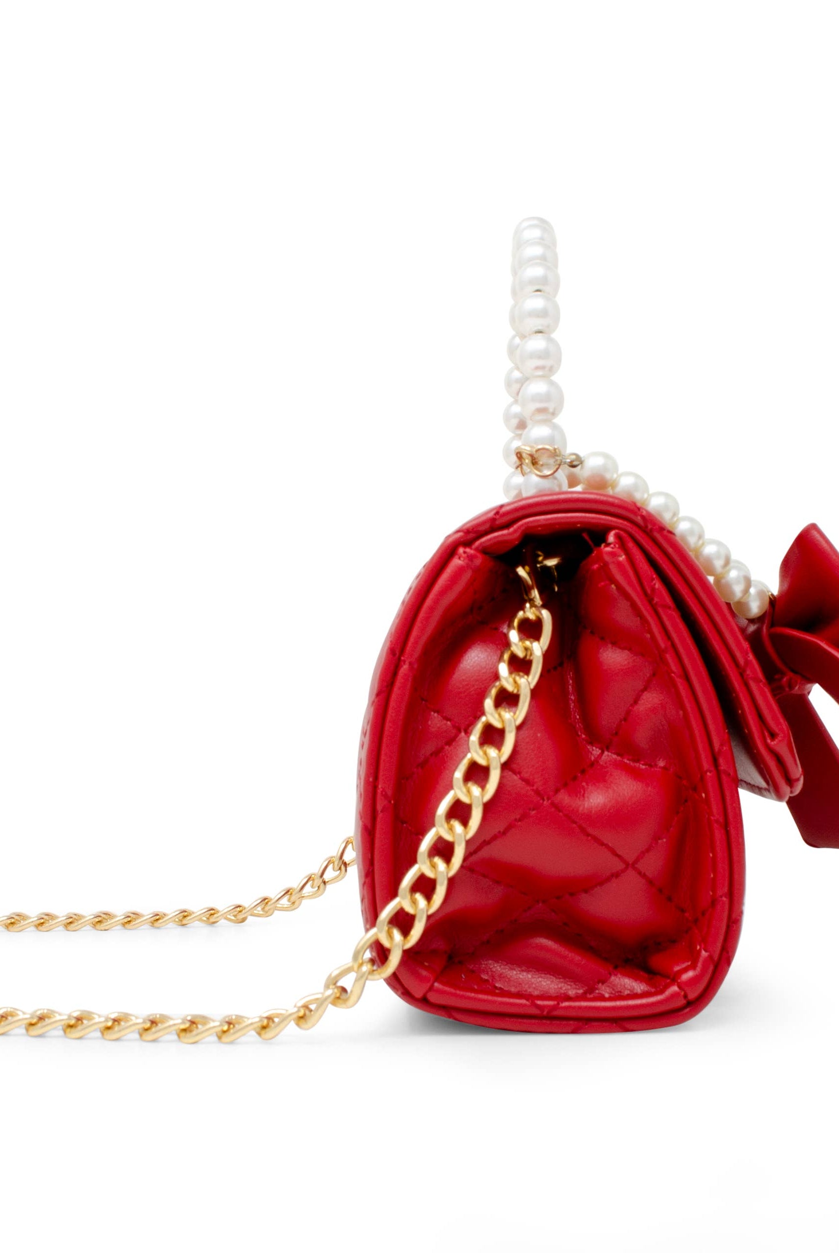 Tiny Treats and ZOMI GEMS Red Quilted Pearl Handle Bow Ribbon Handbag-Kids Handbag-Tiny Treats and ZOMI GEMS-Deja Nu Boutique, Women's Fashion Boutique in Lampasas, Texas