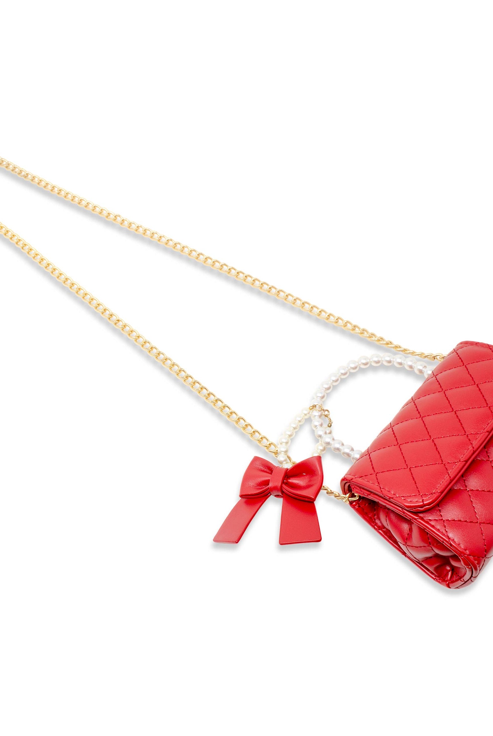 Tiny Treats and ZOMI GEMS Red Quilted Pearl Handle Bow Ribbon Handbag-Kids Handbag-Tiny Treats and ZOMI GEMS-Deja Nu Boutique, Women's Fashion Boutique in Lampasas, Texas