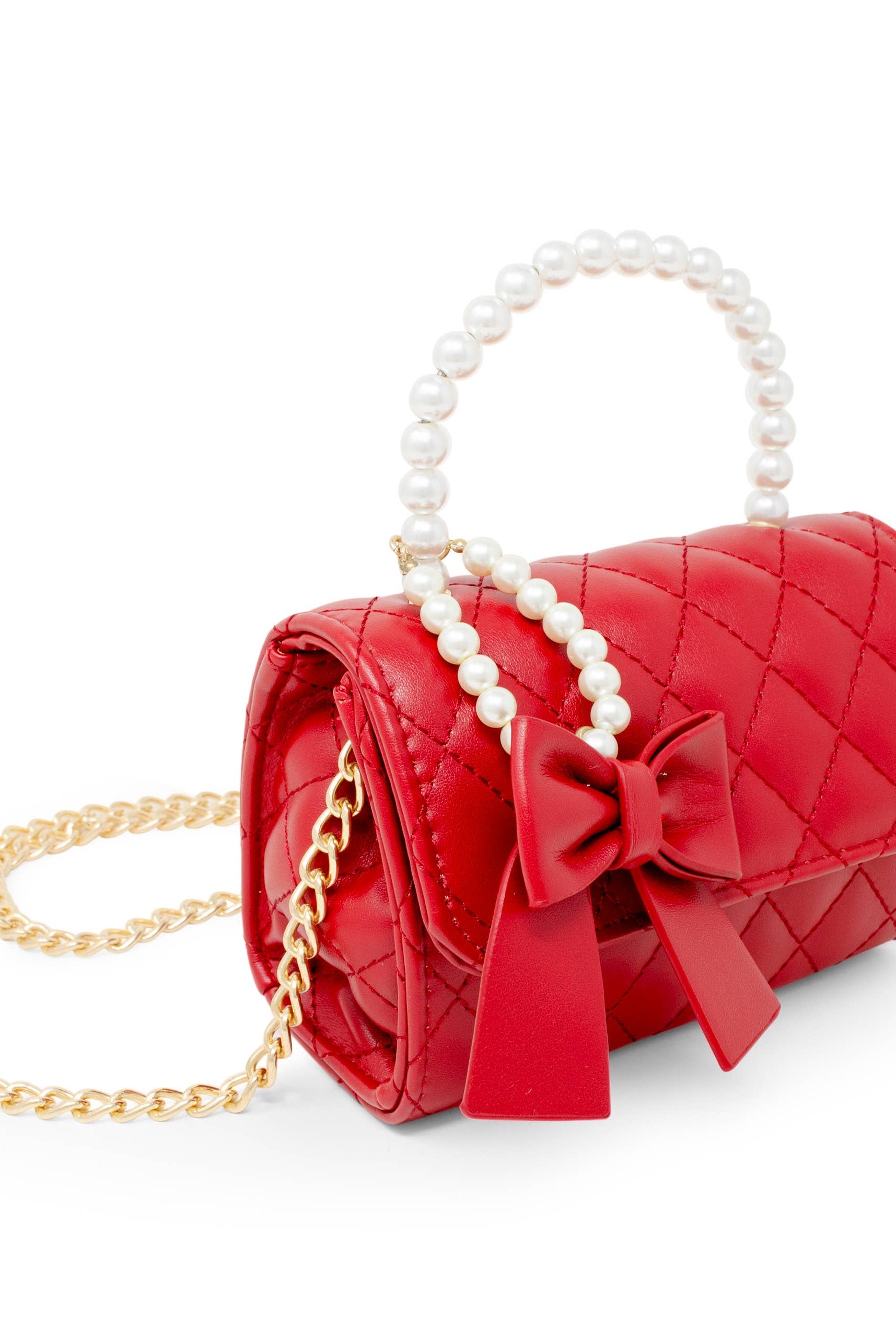 Tiny Treats and ZOMI GEMS Red Quilted Pearl Handle Bow Ribbon Handbag-Kids Handbag-Tiny Treats and ZOMI GEMS-Deja Nu Boutique, Women's Fashion Boutique in Lampasas, Texas