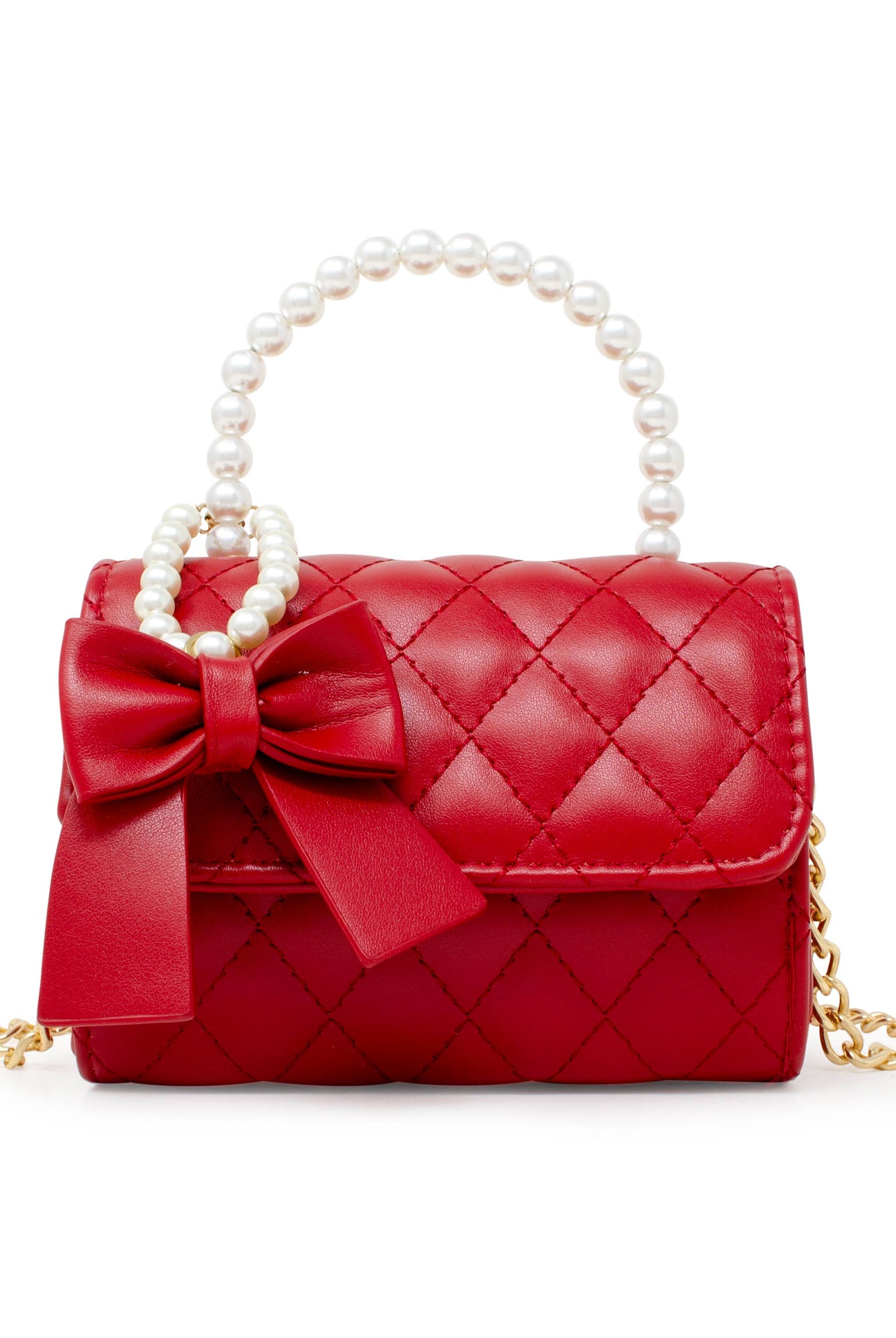 Tiny Treats and ZOMI GEMS Red Quilted Pearl Handle Bow Ribbon Handbag-Kids Handbag-Tiny Treats and ZOMI GEMS-Deja Nu Boutique, Women's Fashion Boutique in Lampasas, Texas