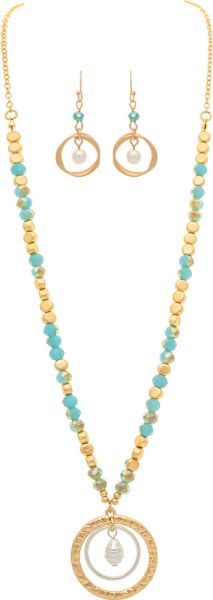 Rain Jewelry Two-Tone Green Rings Glass Bead And Nuggets Necklace Set-Necklace Set-Rain Jewelry Collection-Deja Nu Boutique, Women's Fashion Boutique in Lampasas, Texas