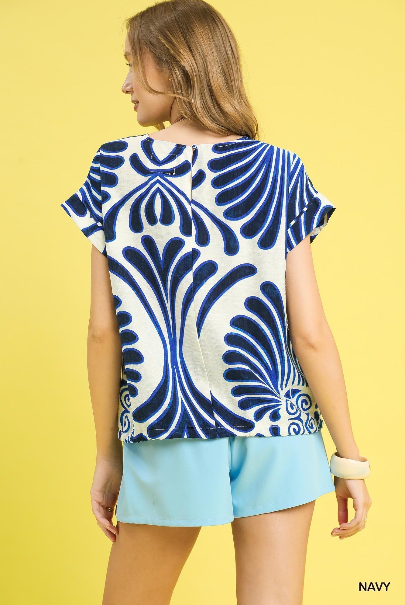 Umgee Boho Sunburst Print Tie Hem Top – Navy-Tops-Umgee-Deja Nu Boutique, Women's Fashion Boutique in Lampasas, Texas