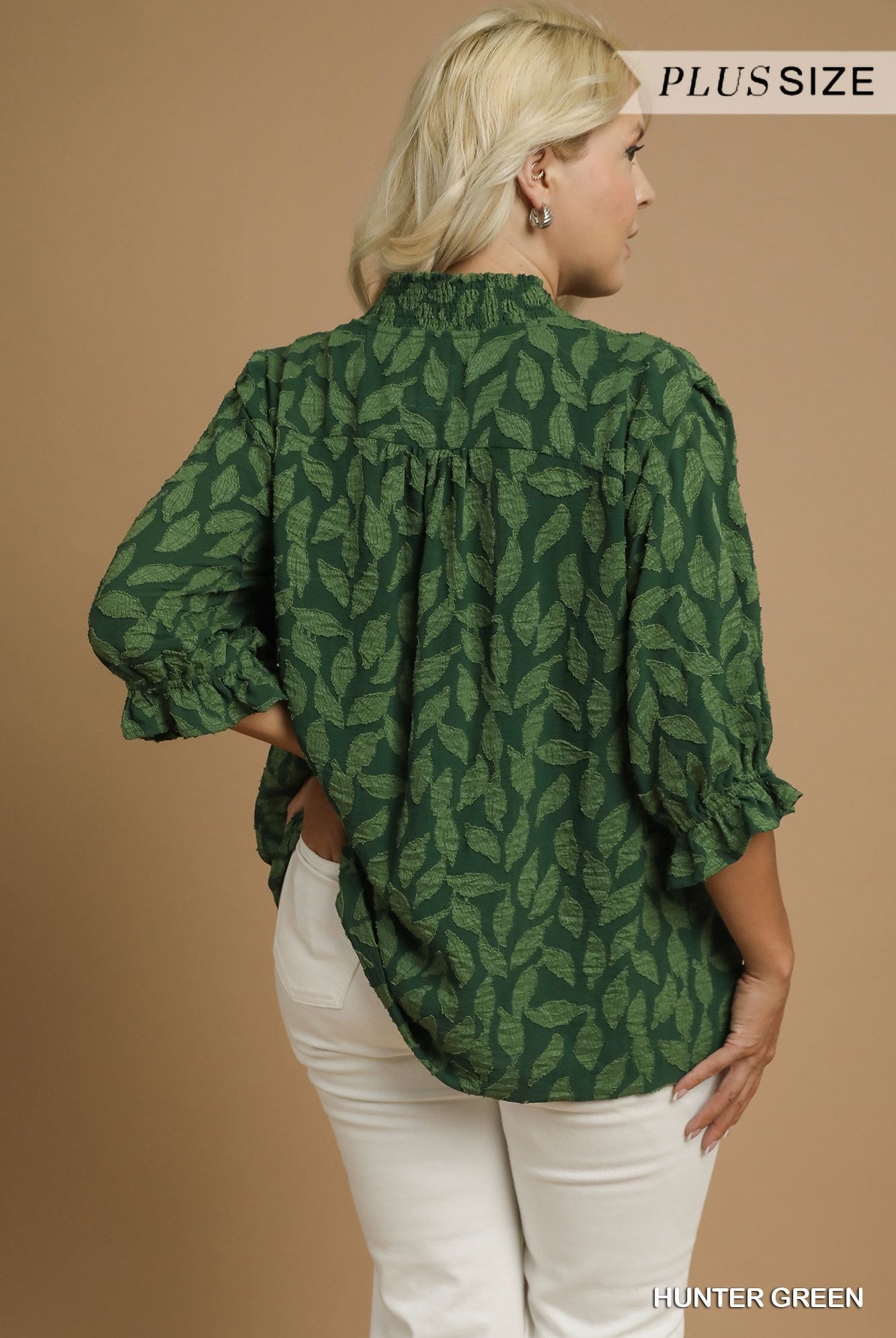 Umgee Floral Jacquard V-Neck Top in Hunter Green-Curvy/Plus Blouses-Umgee-Deja Nu Boutique, Women's Fashion Boutique in Lampasas, Texas