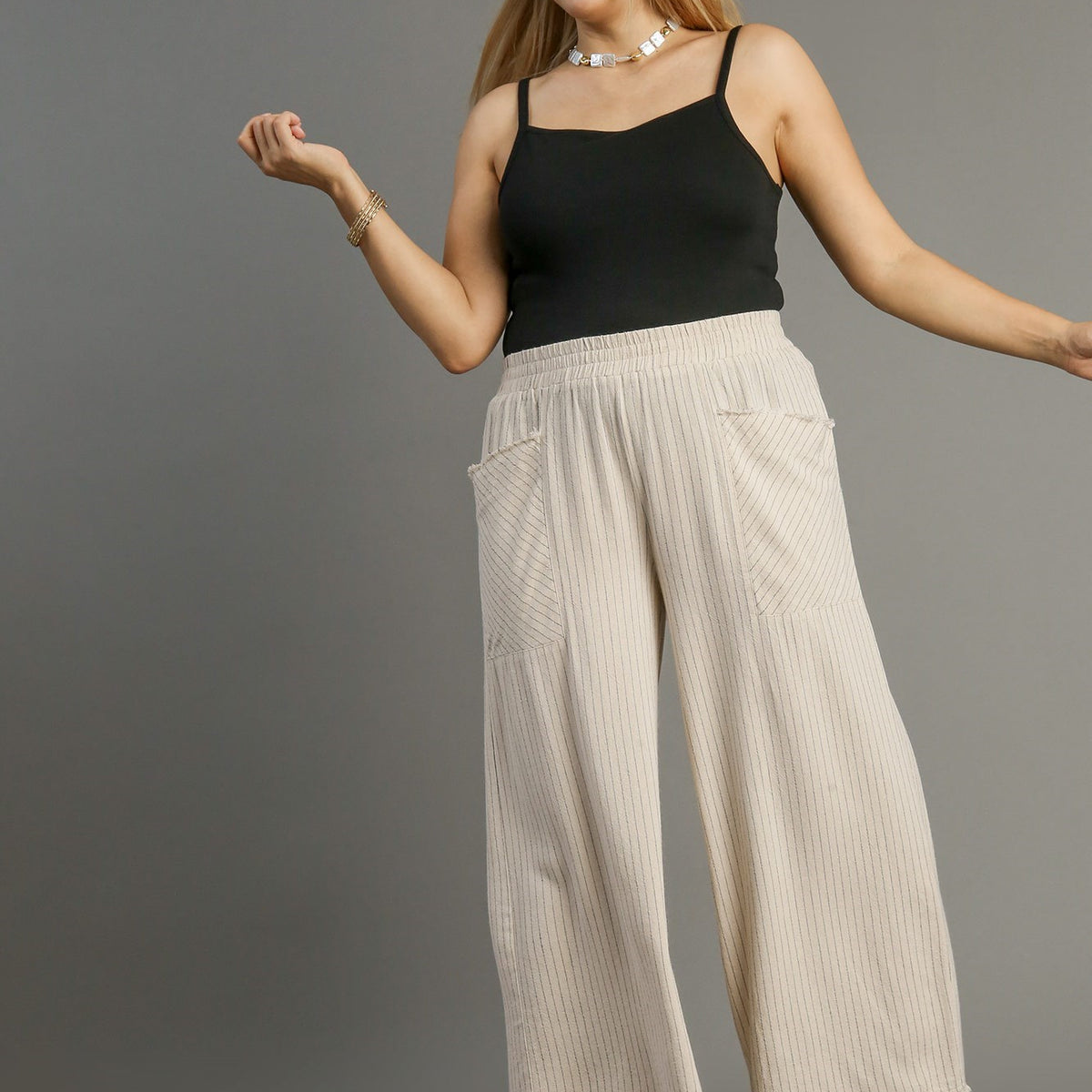 Umgee Drawstring Wide Leg Cropped Pants main image 1