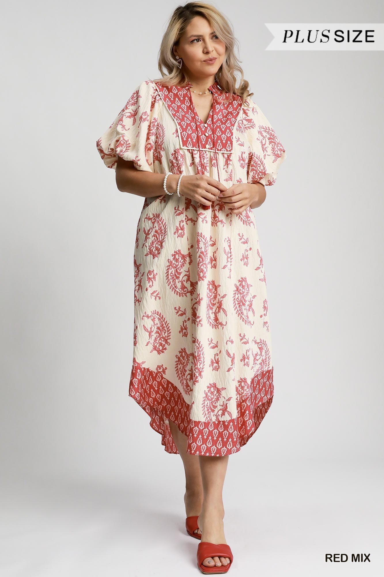Umgee Mixed Paisley Print Midi Dress Plus – Effortless Boho Style-Midi Dresses-Umgee-Deja Nu Boutique, Women's Fashion Boutique in Lampasas, Texas