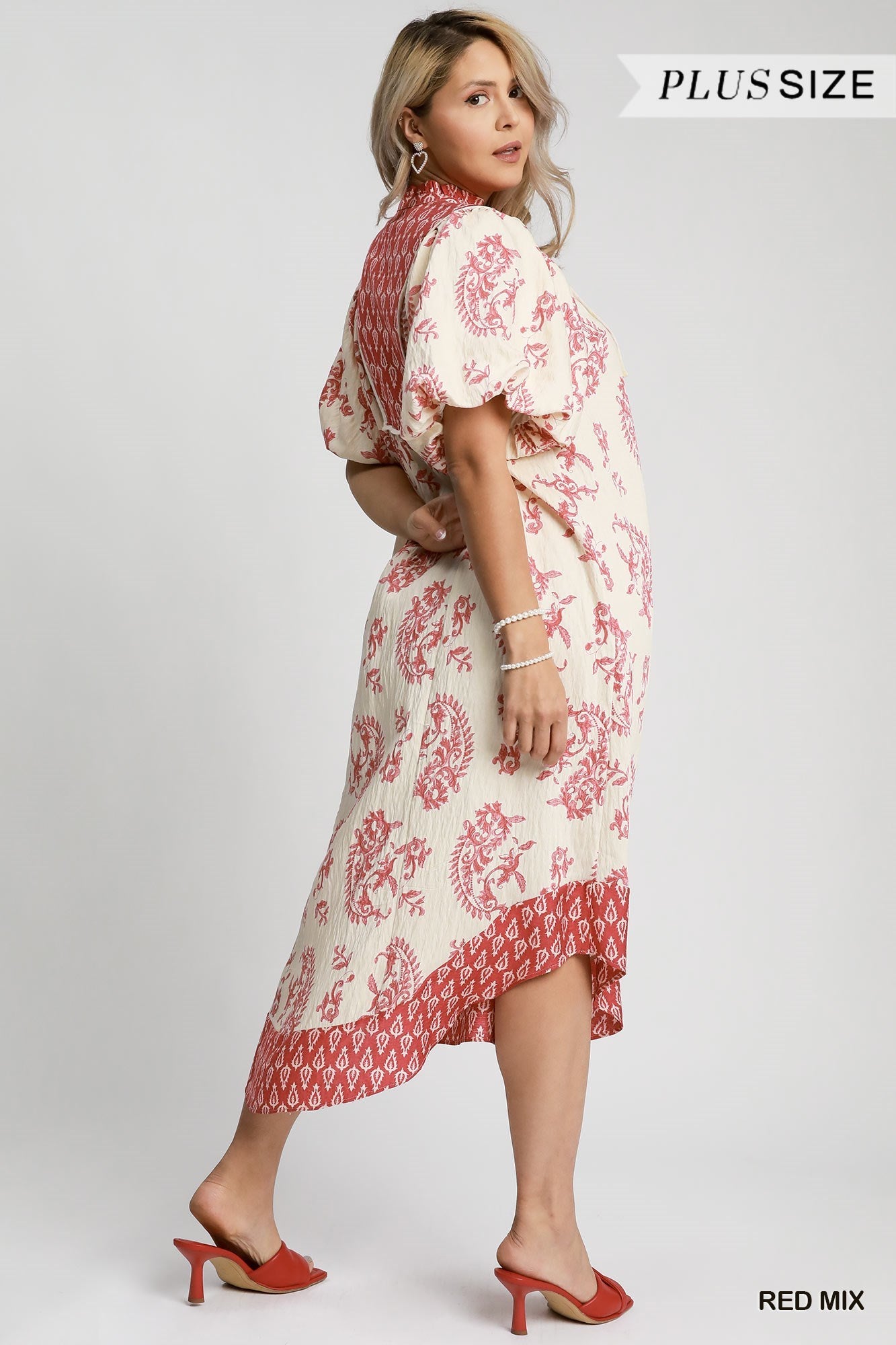 Umgee Mixed Paisley Print Midi Dress Plus – Effortless Boho Style-Midi Dresses-Umgee-Deja Nu Boutique, Women's Fashion Boutique in Lampasas, Texas
