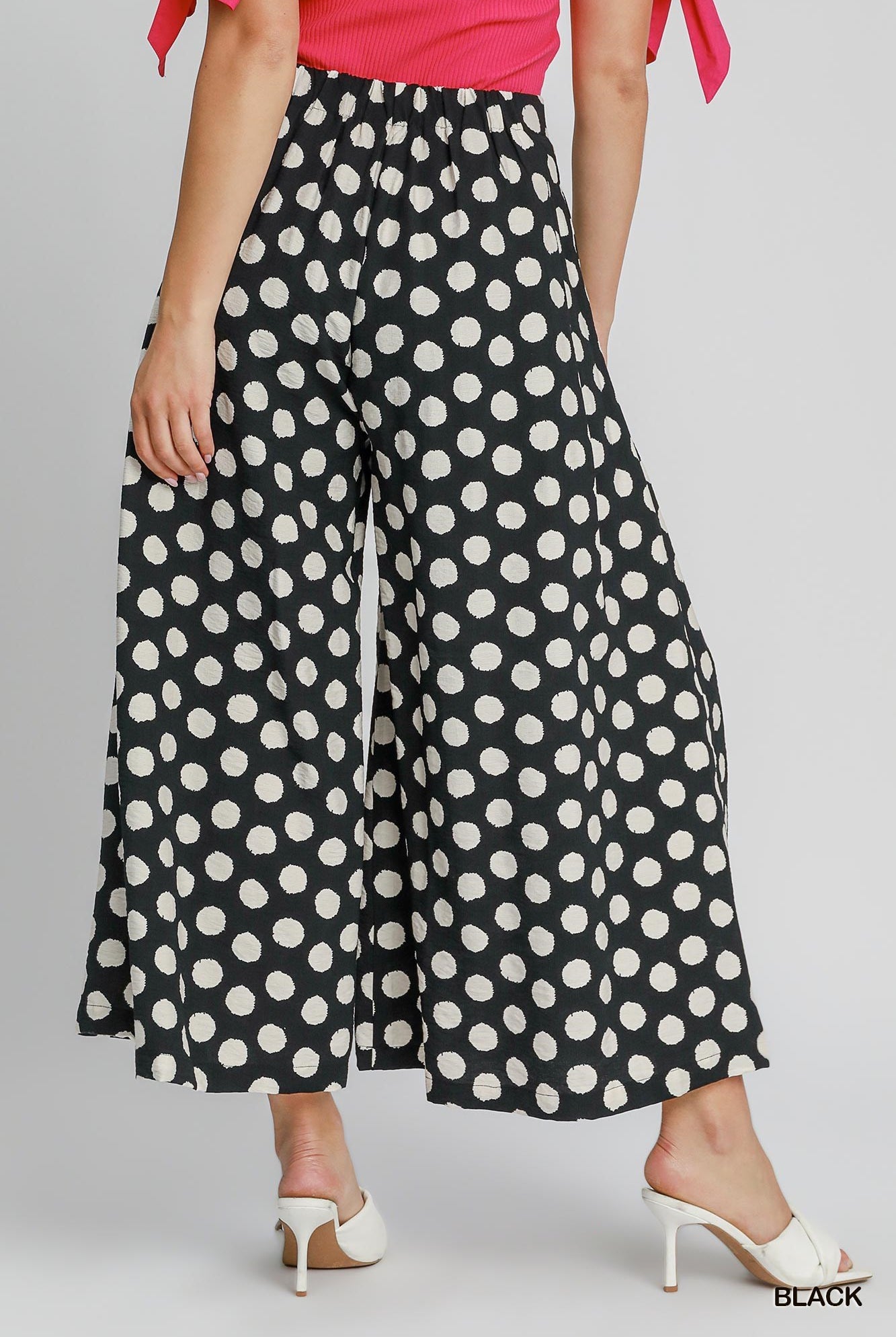 Umgee Playful Polka Dot Wide Leg Pants in Black-Bottoms-Umgee-Deja Nu Boutique, Women's Fashion Boutique in Lampasas, Texas