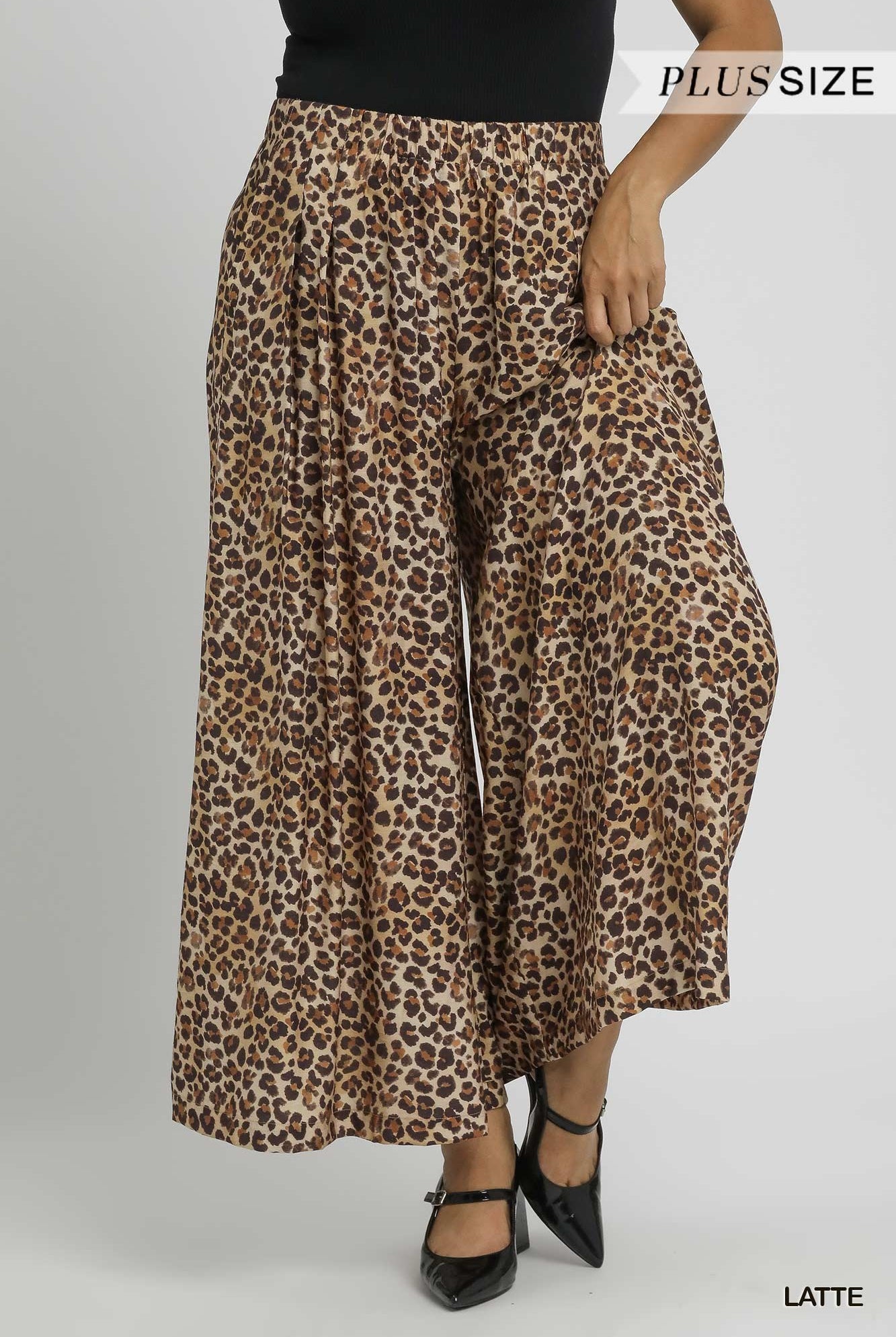 Umgee Plus Leopard Print Skirt Pants in Latte-Curvy/Plus Pants-Umgee-Deja Nu Boutique, Women's Fashion Boutique in Lampasas, Texas
