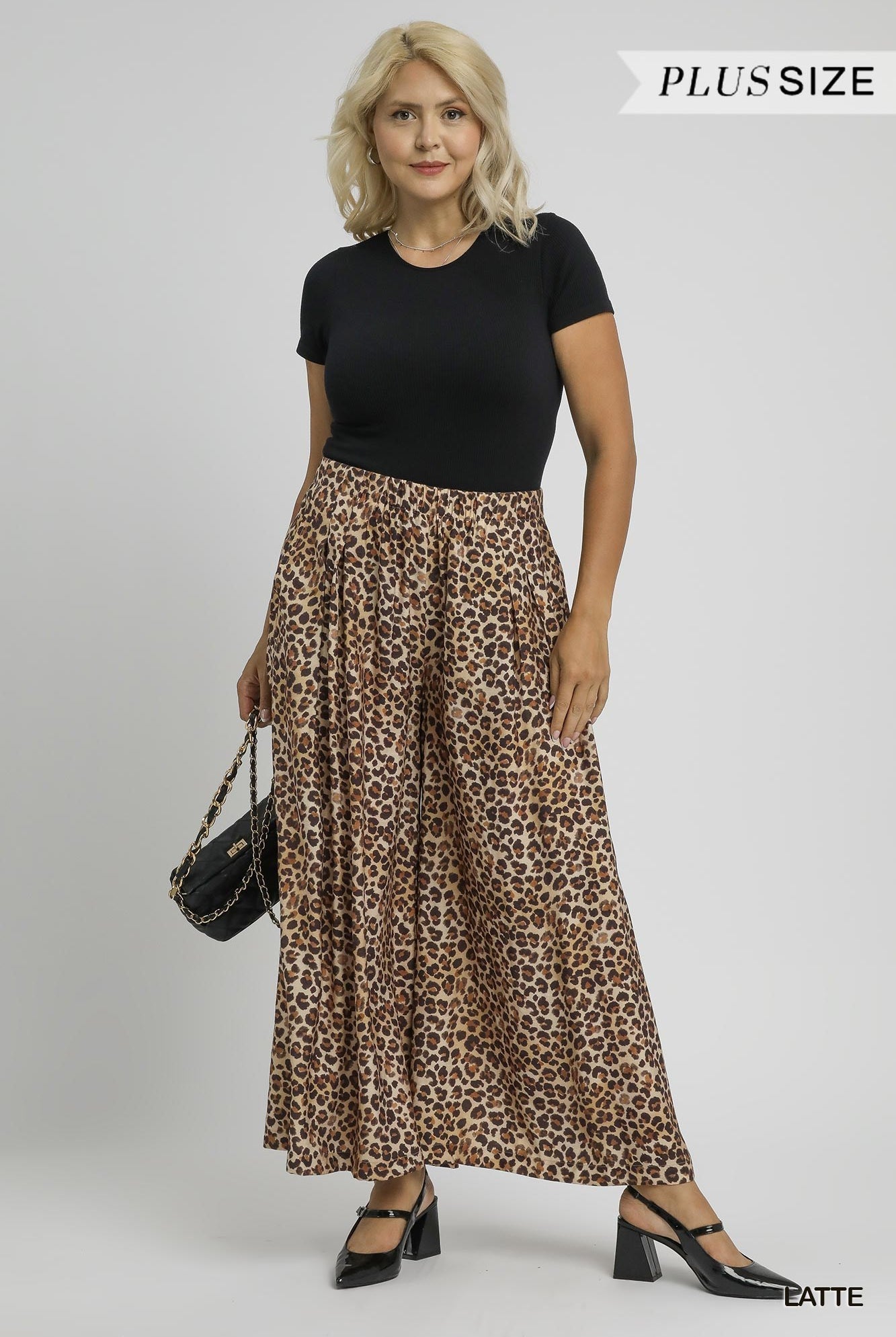 Umgee Plus Leopard Print Skirt Pants in Latte-Curvy/Plus Pants-Umgee-Deja Nu Boutique, Women's Fashion Boutique in Lampasas, Texas
