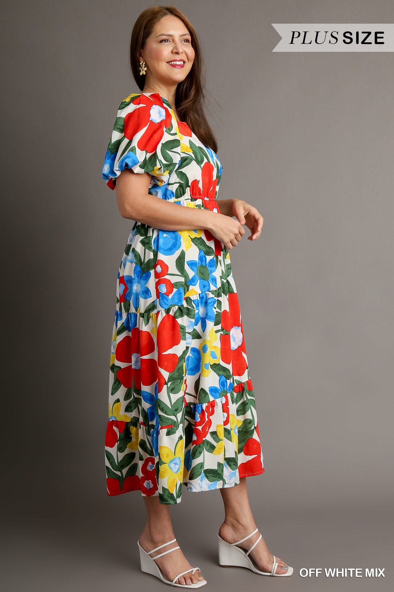 Umgee Plus Size Bold Floral Tiered Maxi Dress – Off-White Mix-Curvy/Plus Dresses-Umgee-Deja Nu Boutique, Women's Fashion Boutique in Lampasas, Texas
