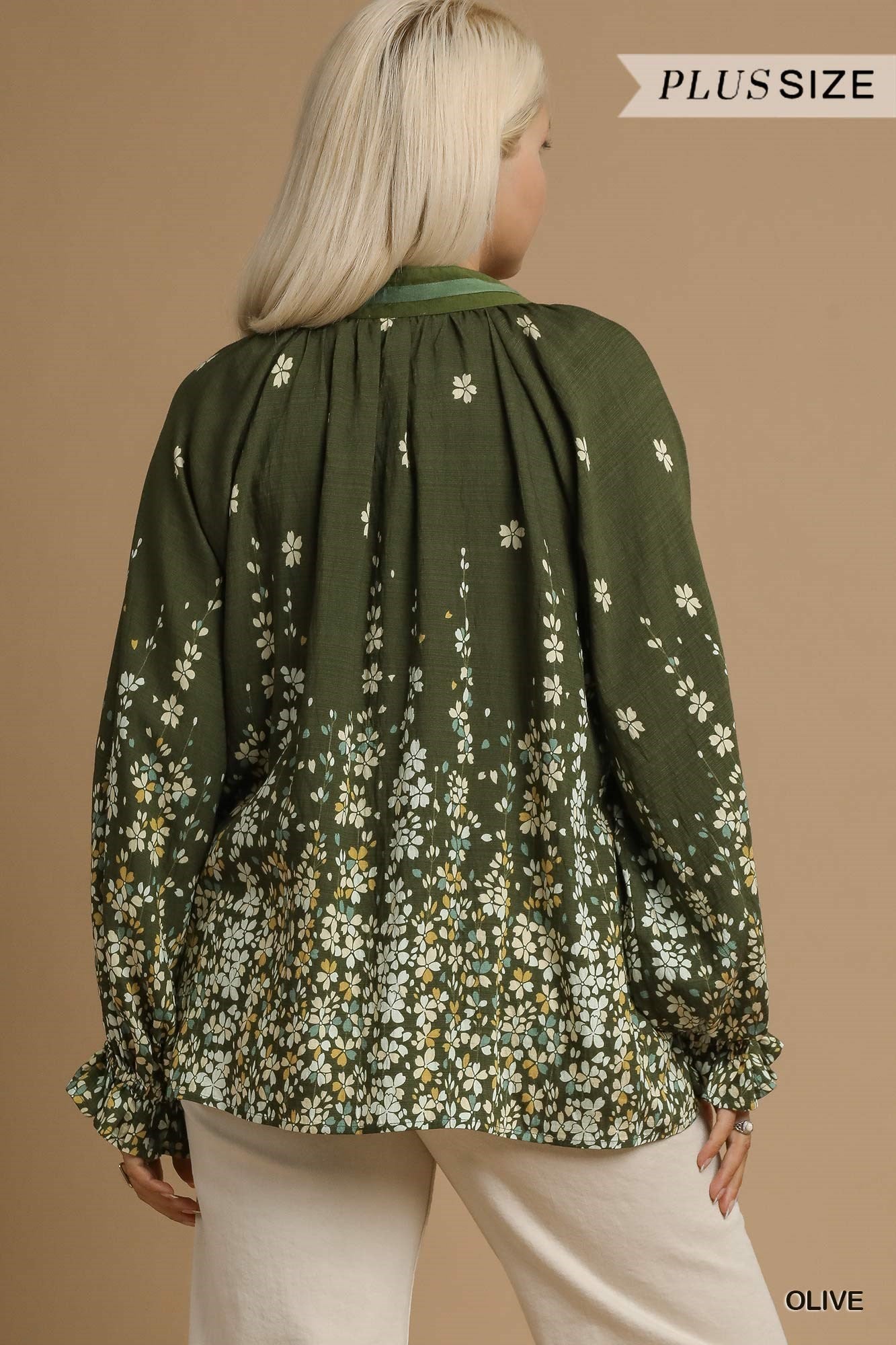 Umgee Plus Size Floral Vine Print Blouse in Olive-Curvy/Plus Blouses-Umgee-Deja Nu Boutique, Women's Fashion Boutique in Lampasas, Texas