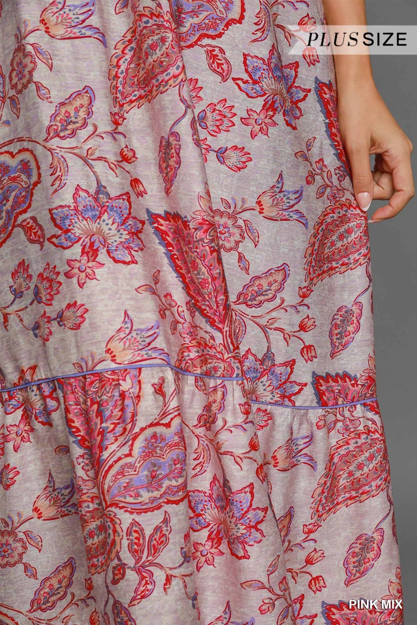 Umgee Plus Size Pink Mix Floral Tiered Midi Dress In Pink Mix-Curvy/Plus Dresses-Umgee-Deja Nu Boutique, Women's Fashion Boutique in Lampasas, Texas