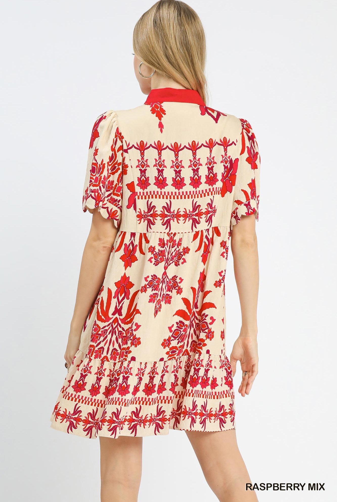 Umgee Tropical Damask Border Print Mini Dress – Raspberry Mix-mini dress-Umgee-Deja Nu Boutique, Women's Fashion Boutique in Lampasas, Texas