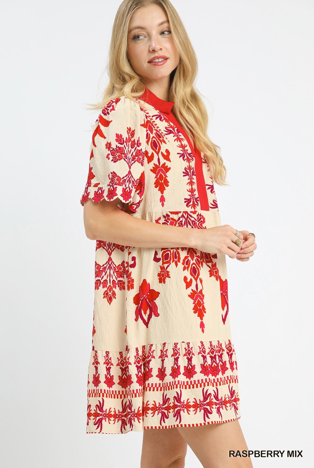 Umgee Tropical Damask Border Print Mini Dress – Raspberry Mix-mini dress-Umgee-Deja Nu Boutique, Women's Fashion Boutique in Lampasas, Texas
