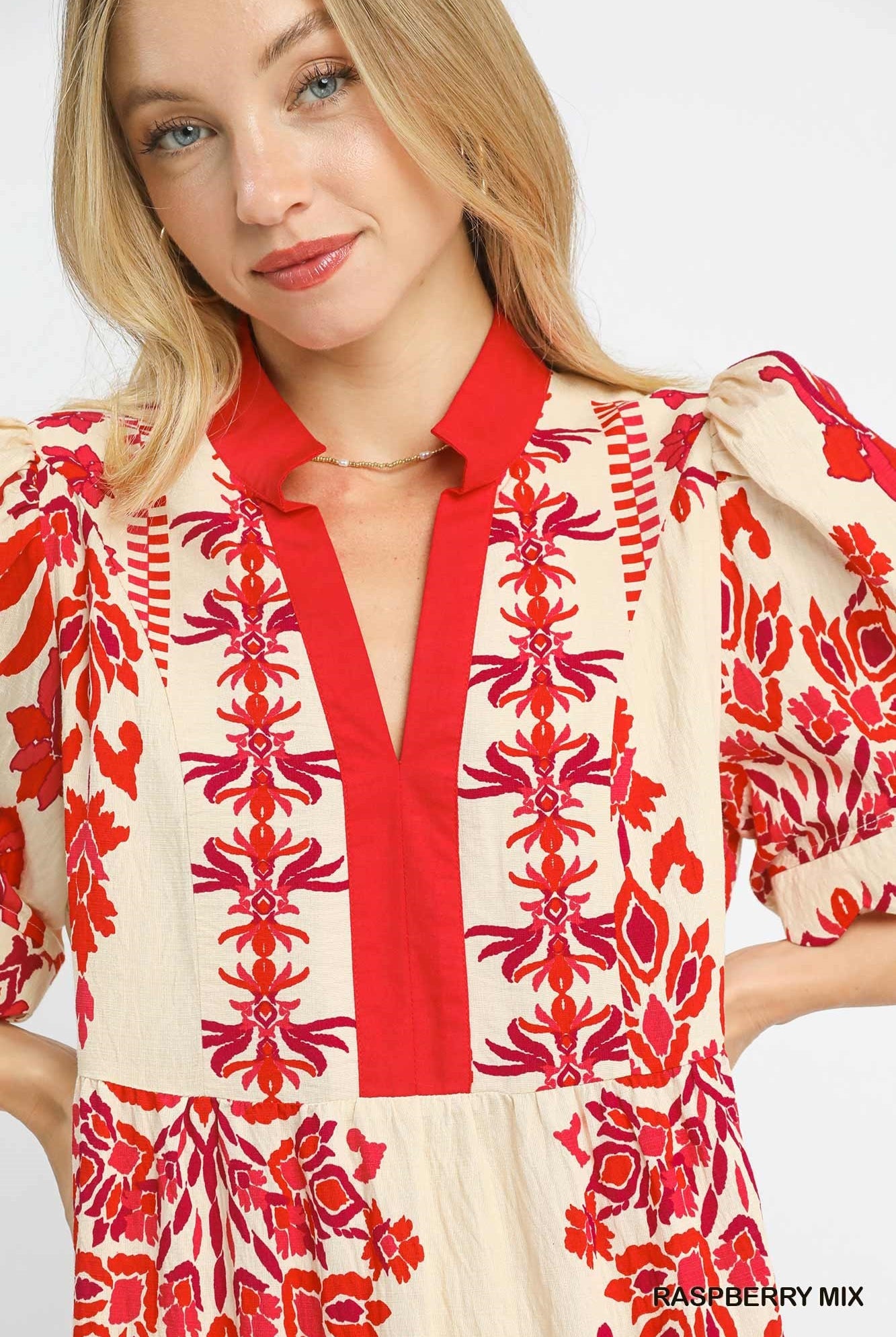 Umgee Tropical Damask Border Print Mini Dress – Raspberry Mix-mini dress-Umgee-Deja Nu Boutique, Women's Fashion Boutique in Lampasas, Texas