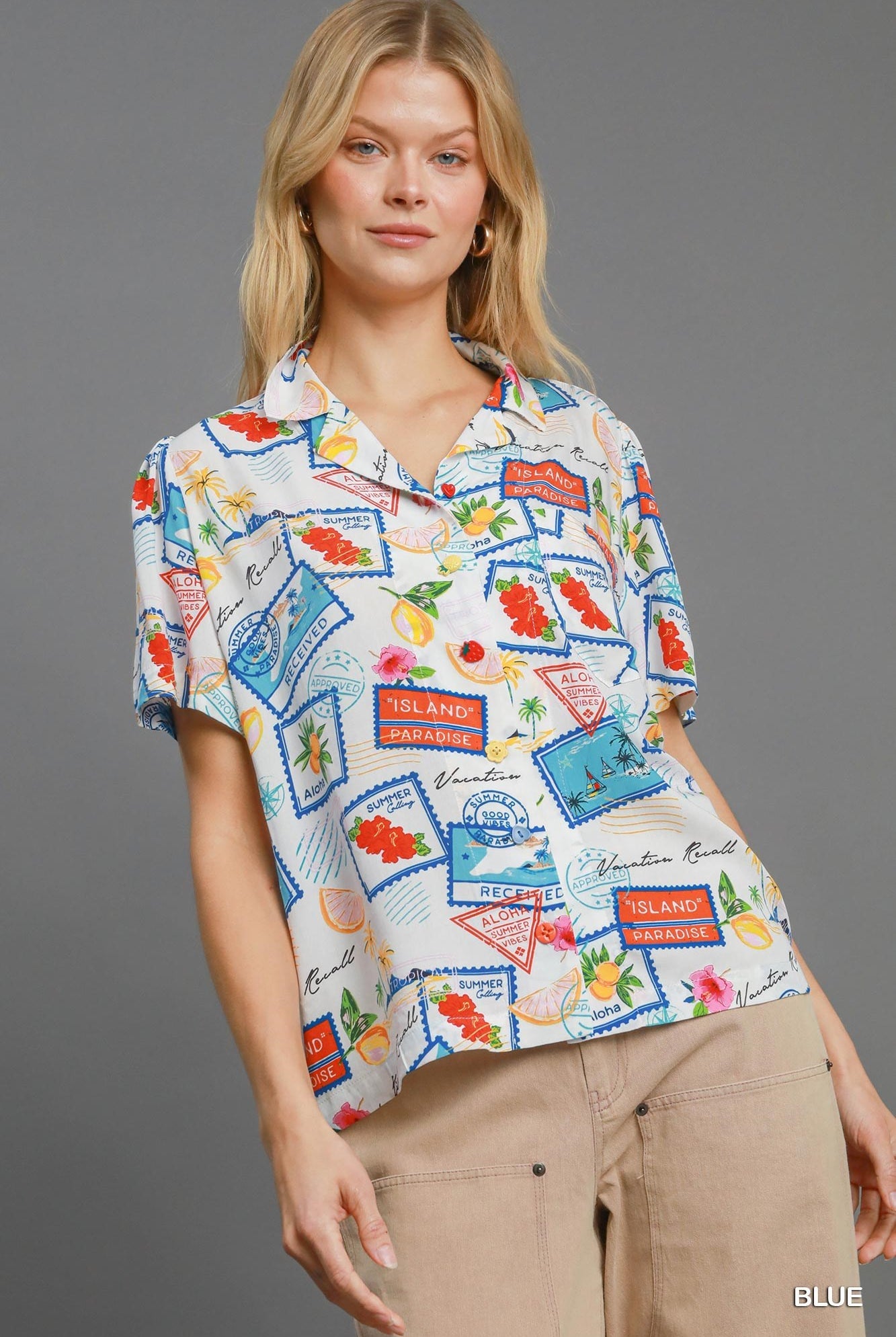 Umgee Tropical Resort Print Button-Down Top-Tops-Umgee-Deja Nu Boutique, Women's Fashion Boutique in Lampasas, Texas