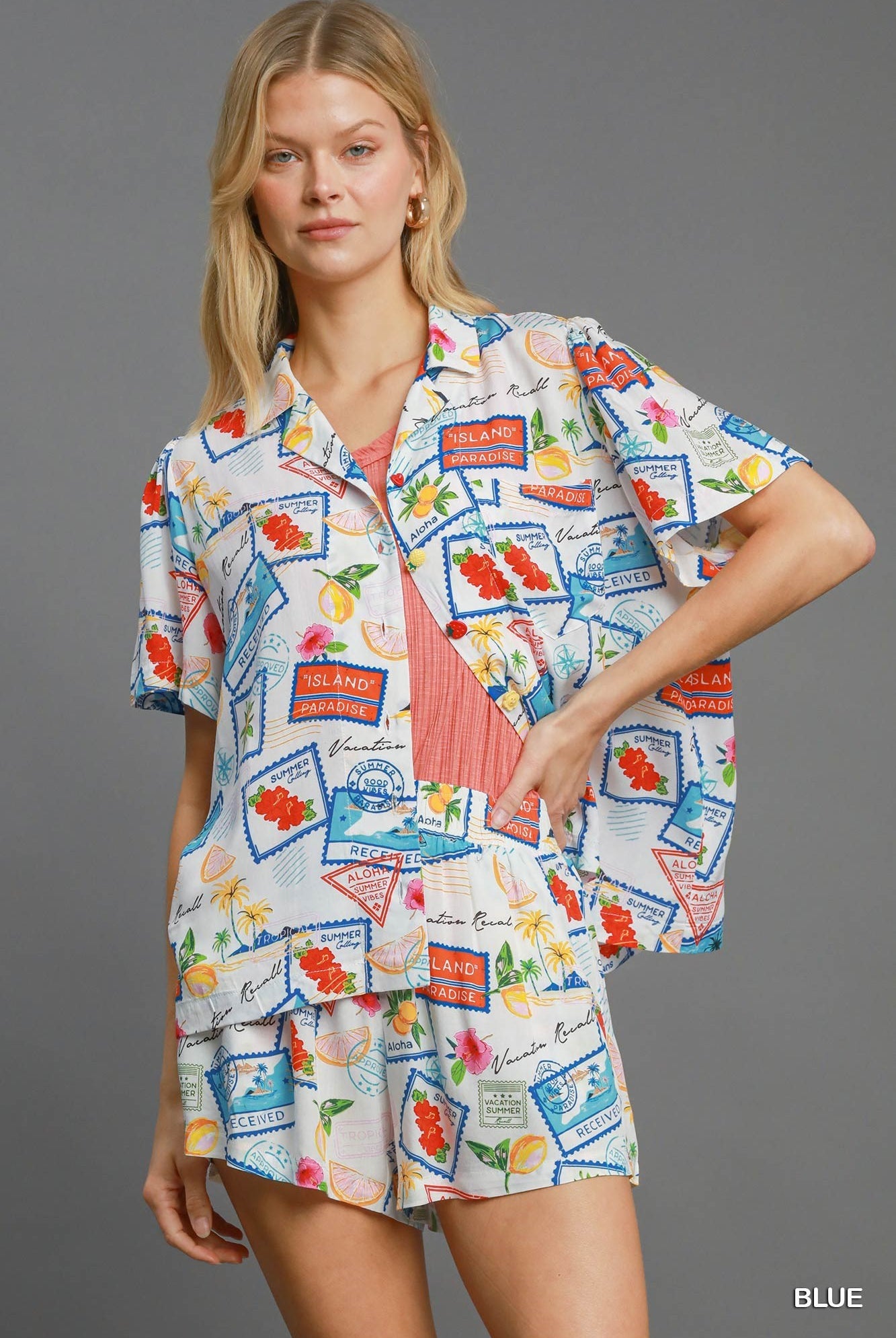 Umgee Tropical Resort Print Button-Down Top-Tops-Umgee-Deja Nu Boutique, Women's Fashion Boutique in Lampasas, Texas