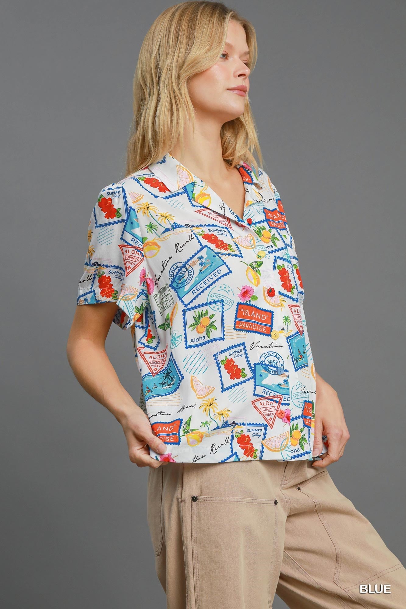 Umgee Tropical Resort Print Button-Down Top-Tops-Umgee-Deja Nu Boutique, Women's Fashion Boutique in Lampasas, Texas
