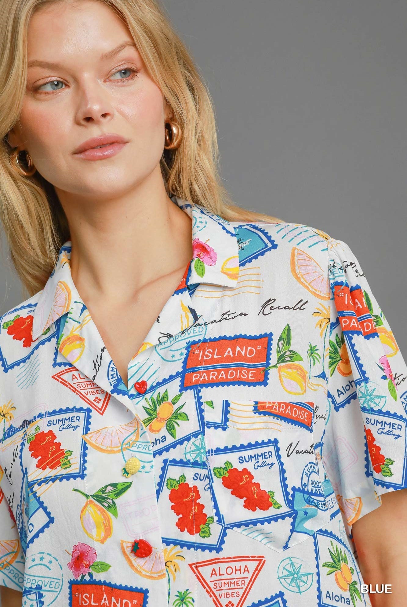 Umgee Tropical Resort Print Button-Down Top-Tops-Umgee-Deja Nu Boutique, Women's Fashion Boutique in Lampasas, Texas