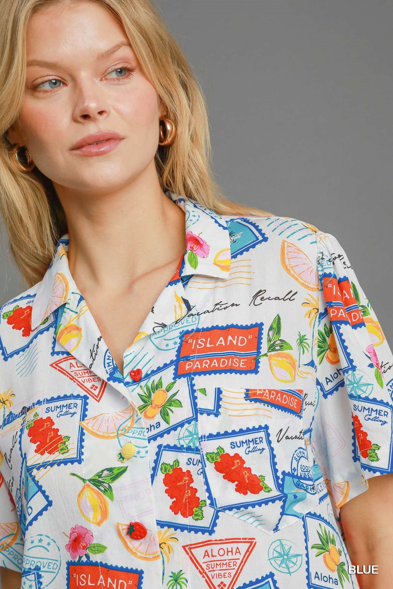 Umgee Tropical Resort Print Button-Down Top-Tops-Umgee-Deja Nu Boutique, Women's Fashion Boutique in Lampasas, Texas