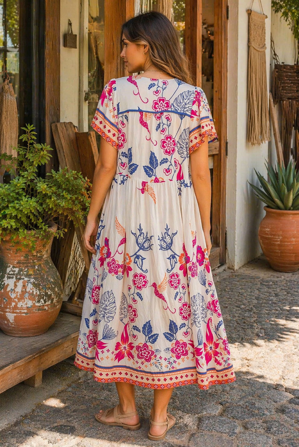 Umgee Boho Floral Midi Dress – Blue Mix-Midi Dresses-Umgee-Deja Nu Boutique, Women's Fashion Boutique in Lampasas, Texas